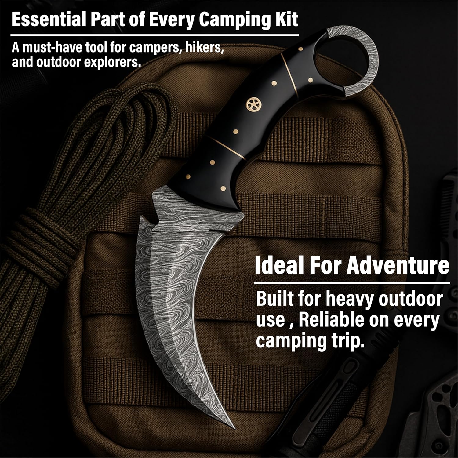 RC Damascus Hunting Knife with Leather Sheath | 9'’ EDC Knife for Men | Full Tang Fixed Blade handmade Knives - it's a unique product for unique buyers. (Black) - Image 5