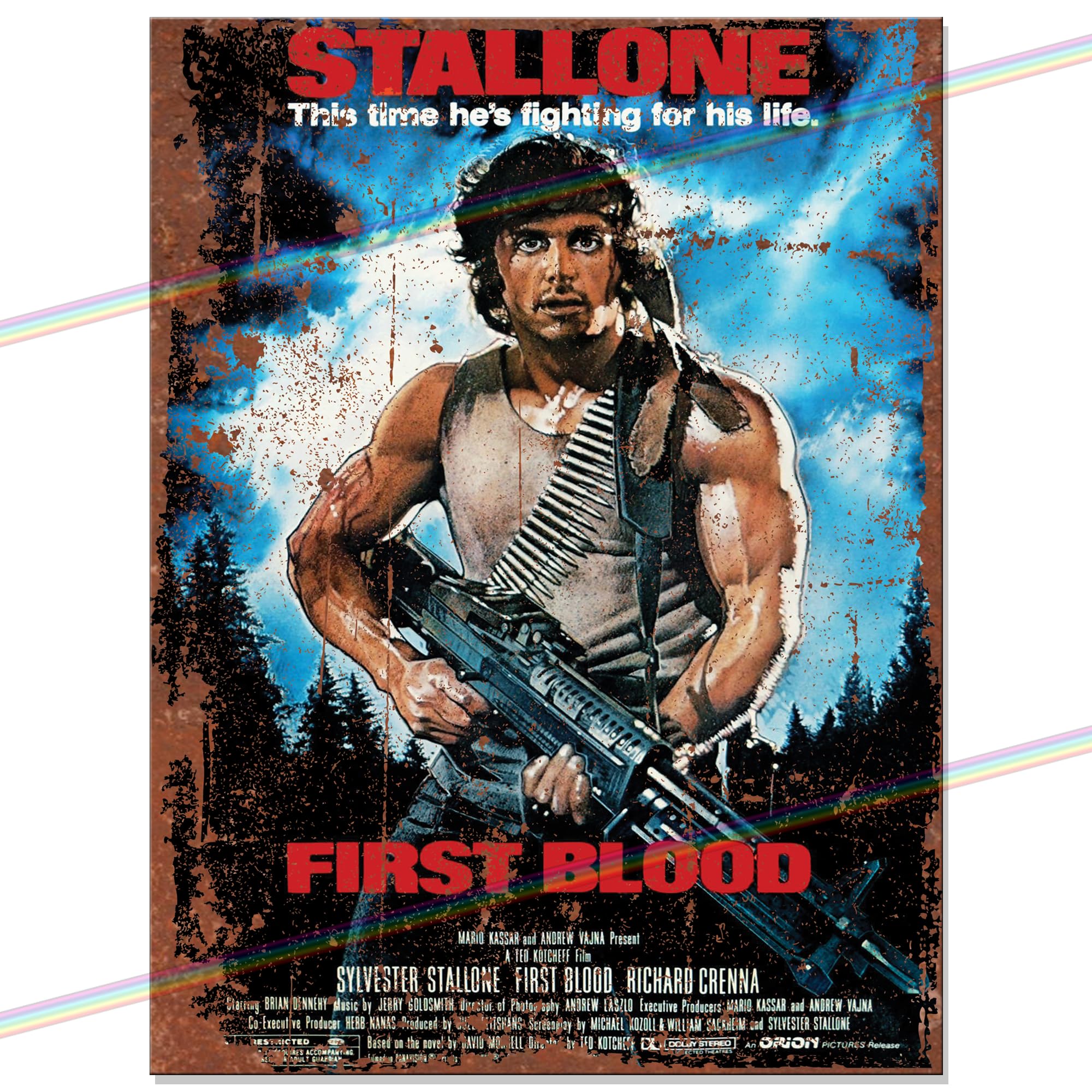 Movie Metal Signs for Mancave, Shed, Garage, Kitchen, Man Cave. Gift for Birthday, Christmas, Xmas. Retro Vintage Reproduction Memorabilia Tin Signs. 20cm x 15cm (RAMBO FIRST BLOOD)
