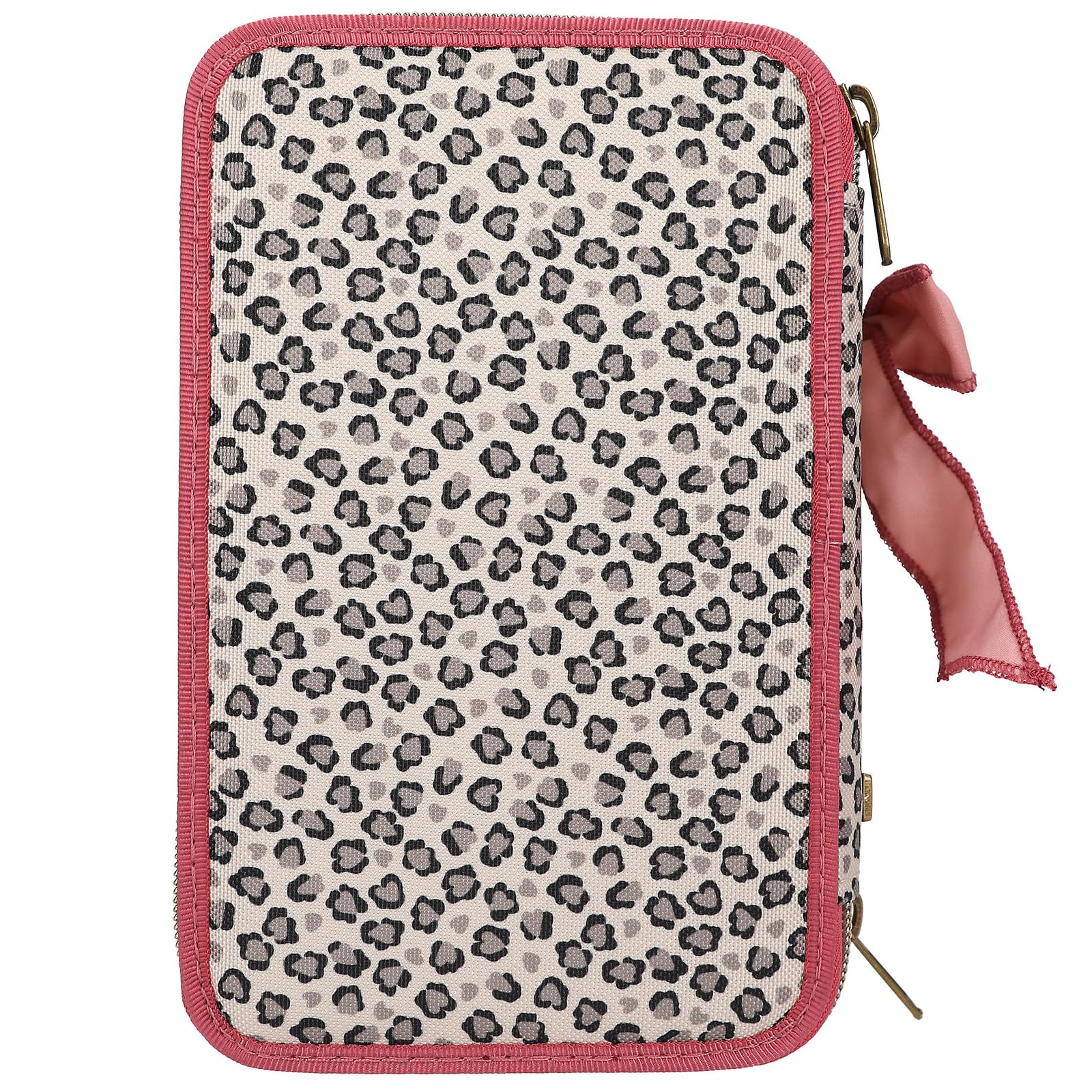 Depesche 13639 TOPModel Leoheart - Astuccio a 3 Scomparti in Rosa e Rosso, con Motivo Modello e Stampa Leo, Astuccio con matite Colorate, Forbici, Righello e Molto Altro.