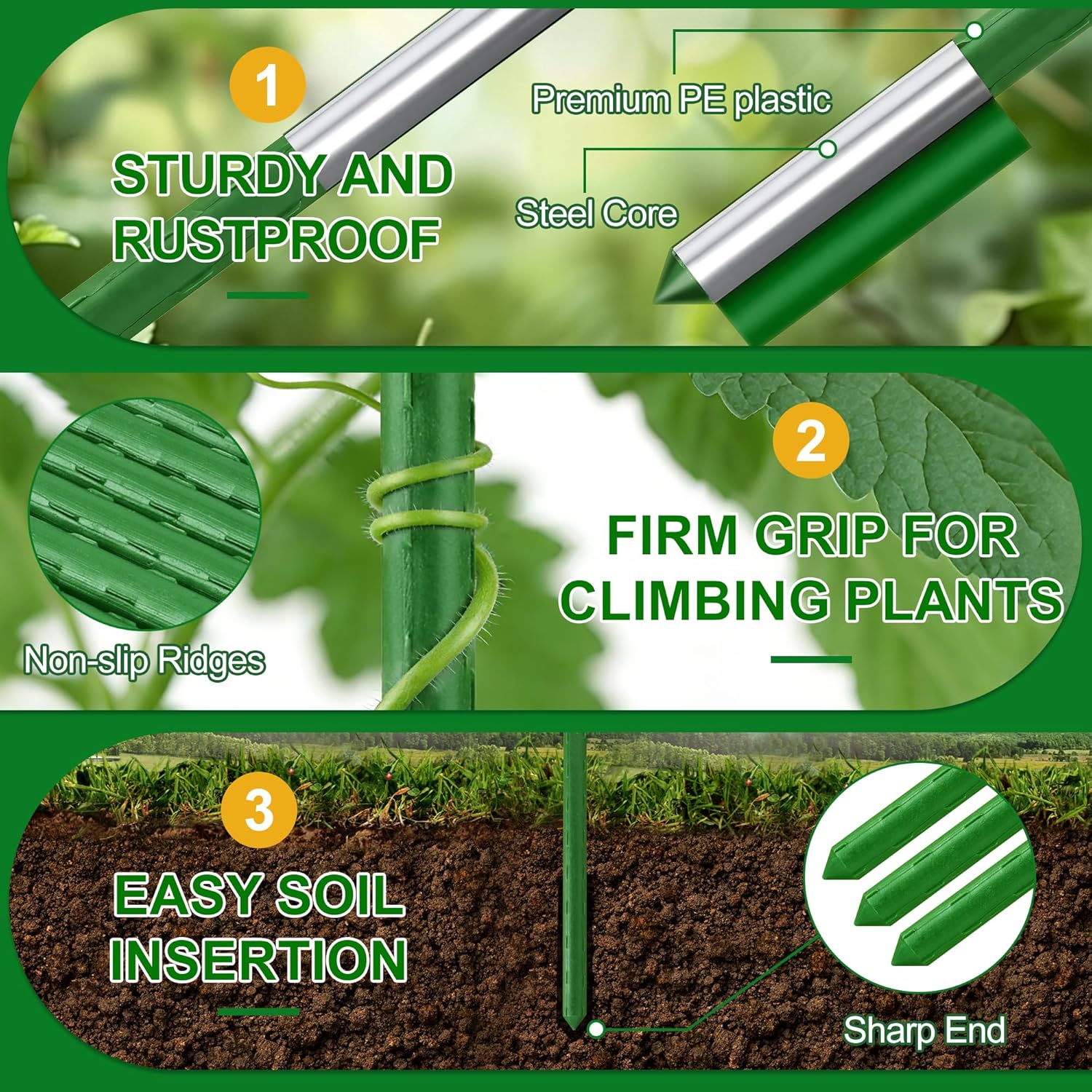 WAENLIR 16 Inch 72 Pack Extendable Garden Stakes Kit, DIY 4ft 5ft 6ft 7ft 8ft Plant Support Stakes with Connectors and Clips, Plastic Coated Metal Sticks for Tomato Indoor Outdoor