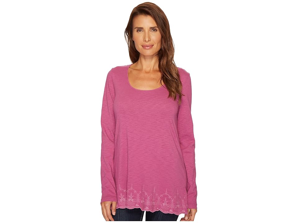 

Mod-o-doc Heavier Slub Jersey Embroidered Hem Long Sleeve Tee (Thistle) Women's T Shirt