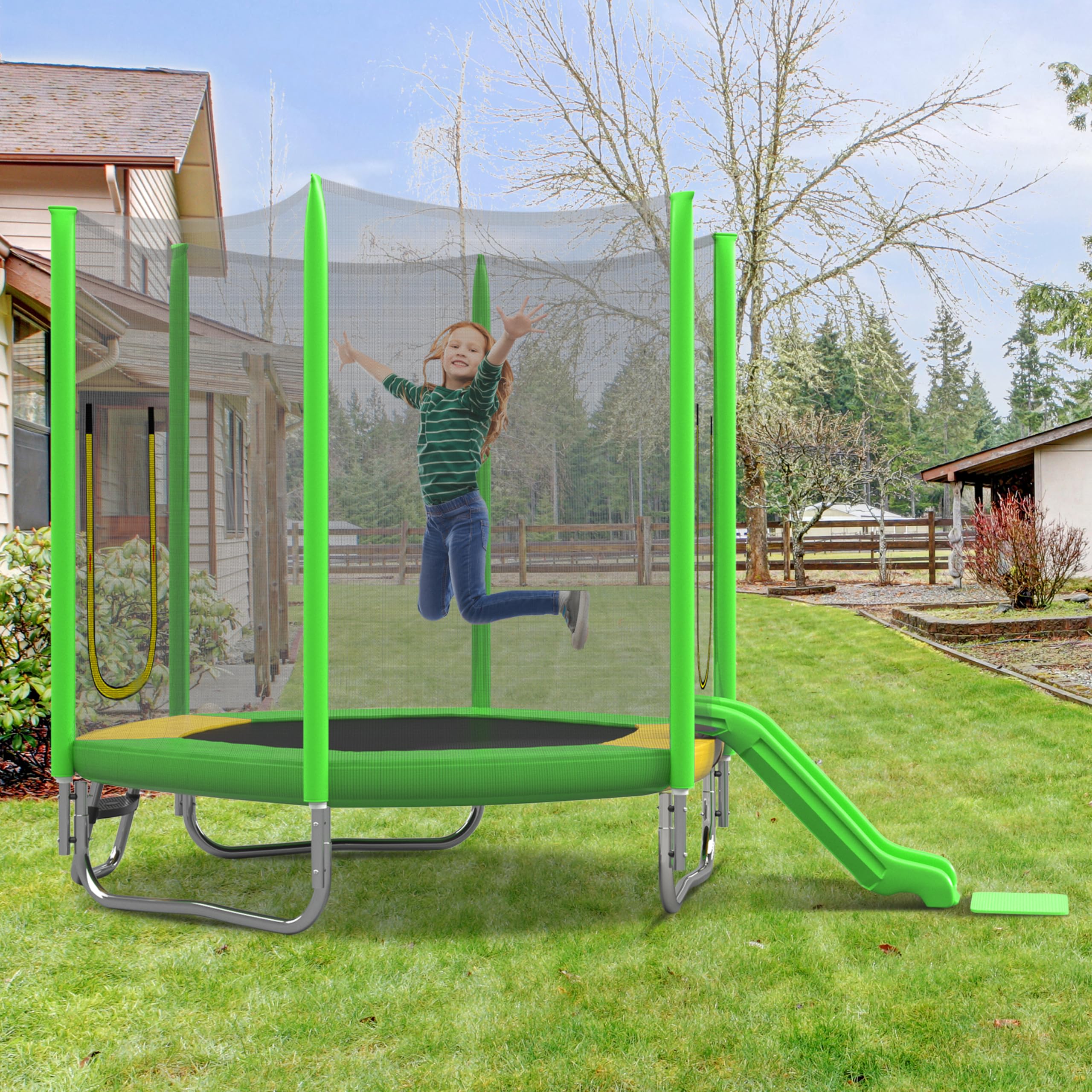 Merax 7FT Kids Trampoline with Safety Enclosure Net, Slide and Ladder