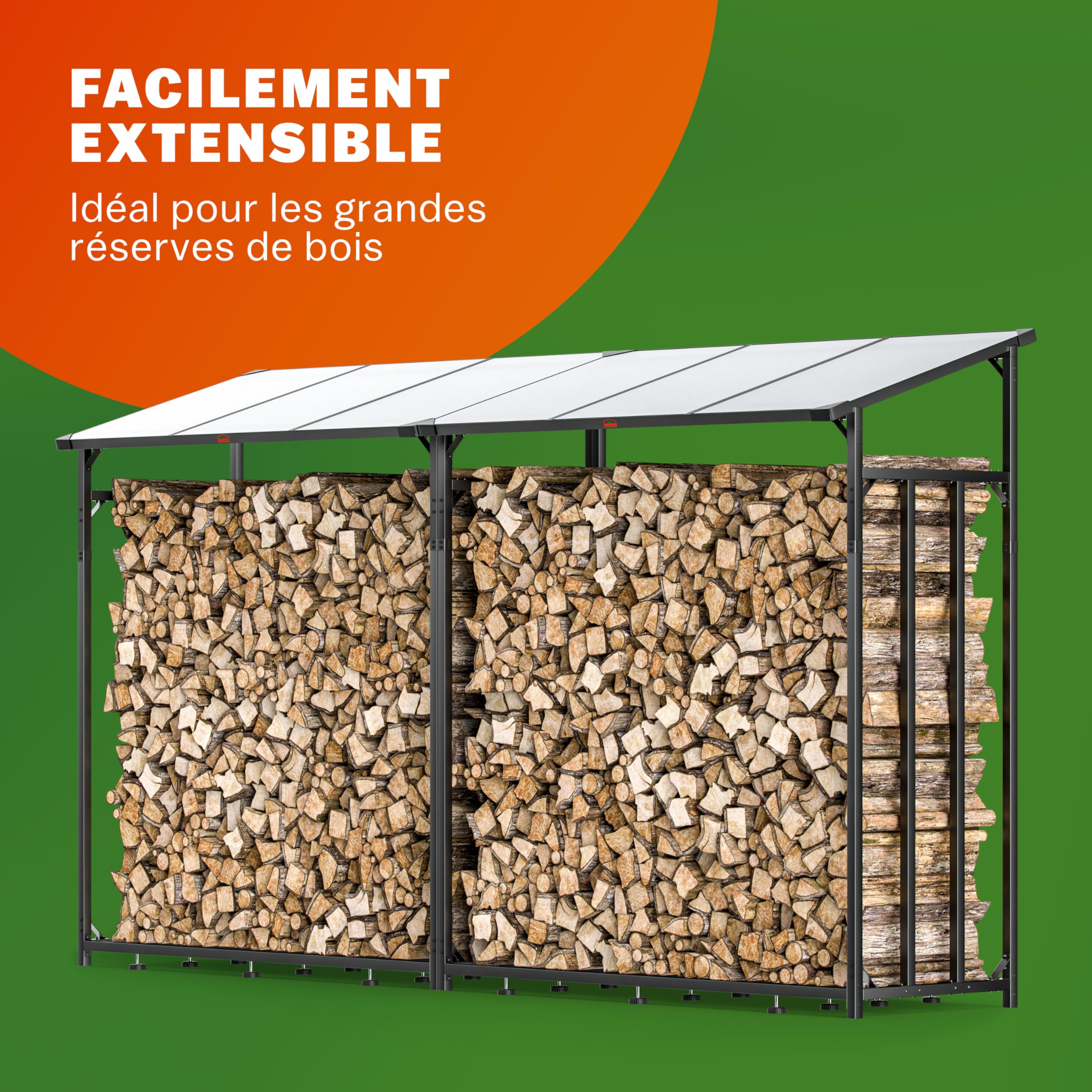 Gardebruk® Étagère pour bois de cheminée XXL Noir en acier avec toit Abri à bois Stockage du bois Étagère à bûches extérieur