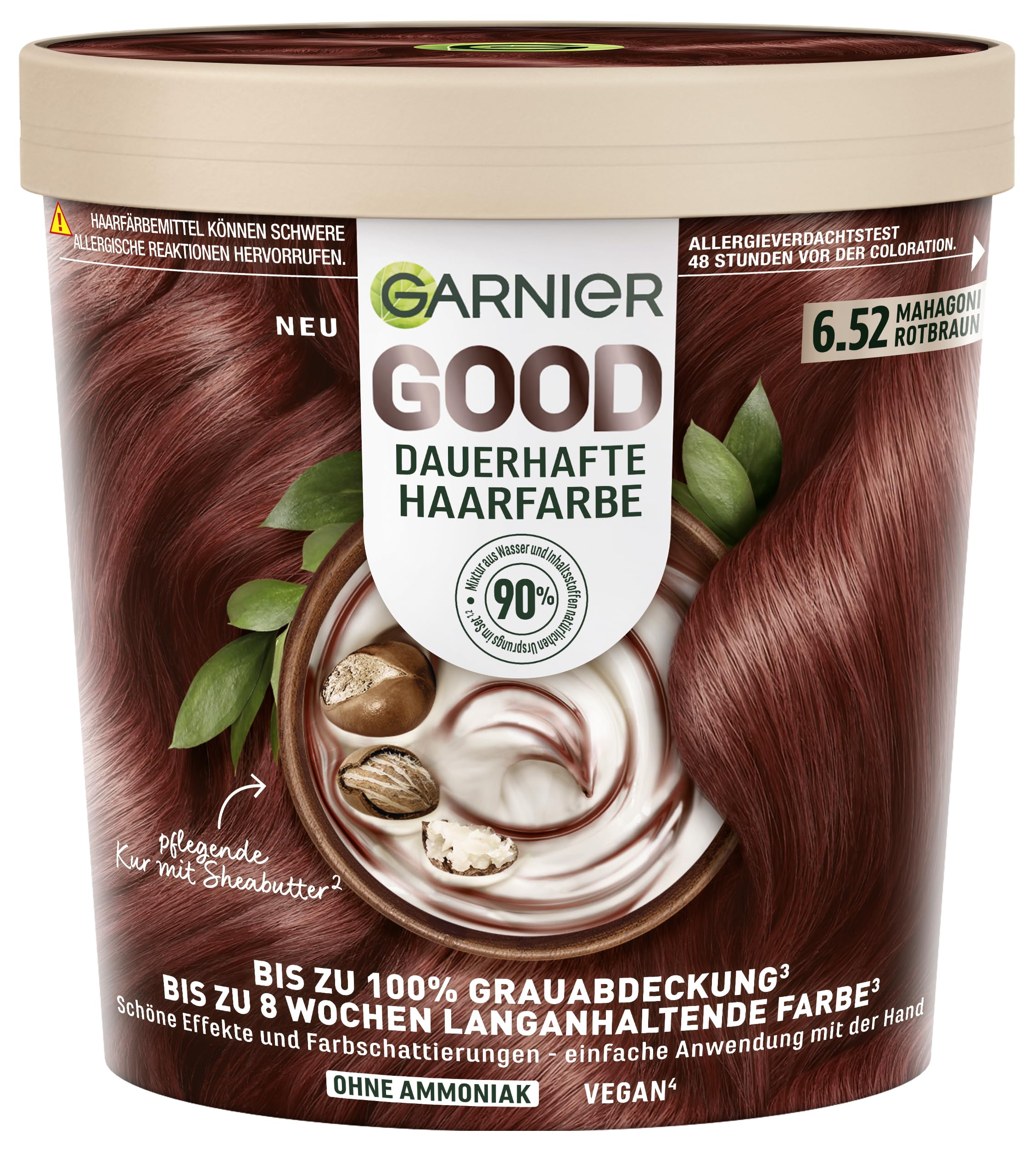 Garnier GOOD Dauerhafte Haarfarbe 6.52 Mahagoni Rotbraun – Coloration ohne Ammoniak, vegane Formel, bis zu 100% Grauabdeckung, langanhaltende Farbe, mit angenehmem Duft, 1 Stk.