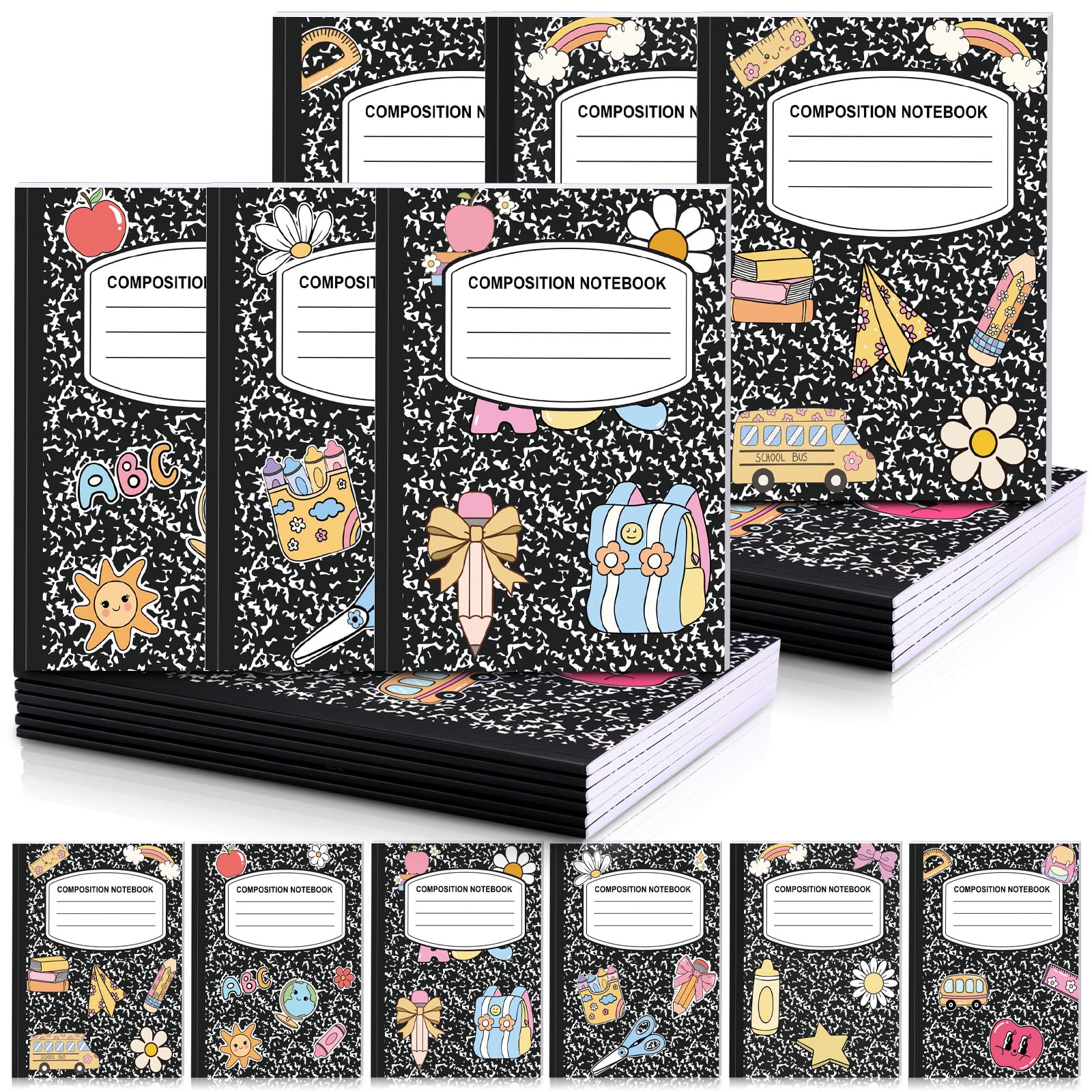 Eaasty Composition Notebook Wide Ruled Paper Assorted Marble Aesthetic Composition Notebook 100 Page 7.5" x 9.75" Journal Gift for Back to School First Day of School Students Teacher(6 Pcs,Classic)