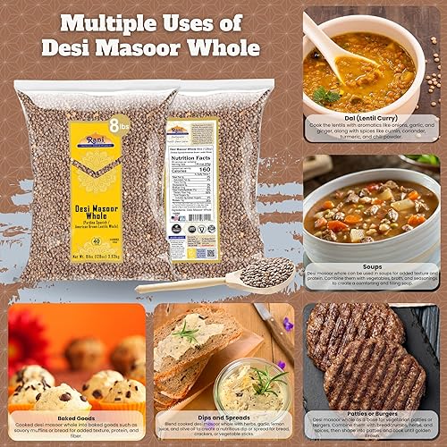 Miniatura 4 de Rani Desi Masoor (Masur) Entero 128oz (8lbs) 8.0 lbs (aka. Pardina Lentejas marrones españolasamericanas enteras) a granel  Todo natural  Vegano