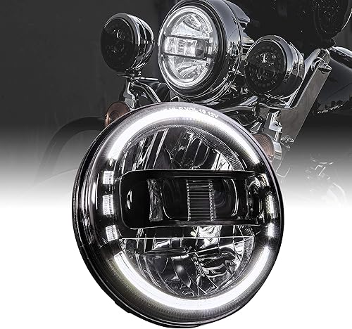 Miniatura 10 de TRUE MODS - Faro delantero LED de 7 pulgadas para Harley Davidson + soporte de montaje aprobado por DOT acabado cromado HALO DRL adaptadores H4 para