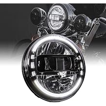 TRUE MODS 7" HALO LED Harley Headlight [DOT] for Harley Davidson Road King Electra Glide Ultra Classic Limited Heritage Softail Fat Boy Tri Street Glide Free Wheeler H4 Head Light Bulb Lamp - BLACK