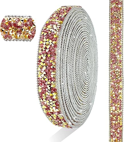 Tiras de cristal de resina rosa autoadhesivas, cinta de diamantes de imitación para manualidades, bodas, fiestas de Navidad, cumpleaños (0.6