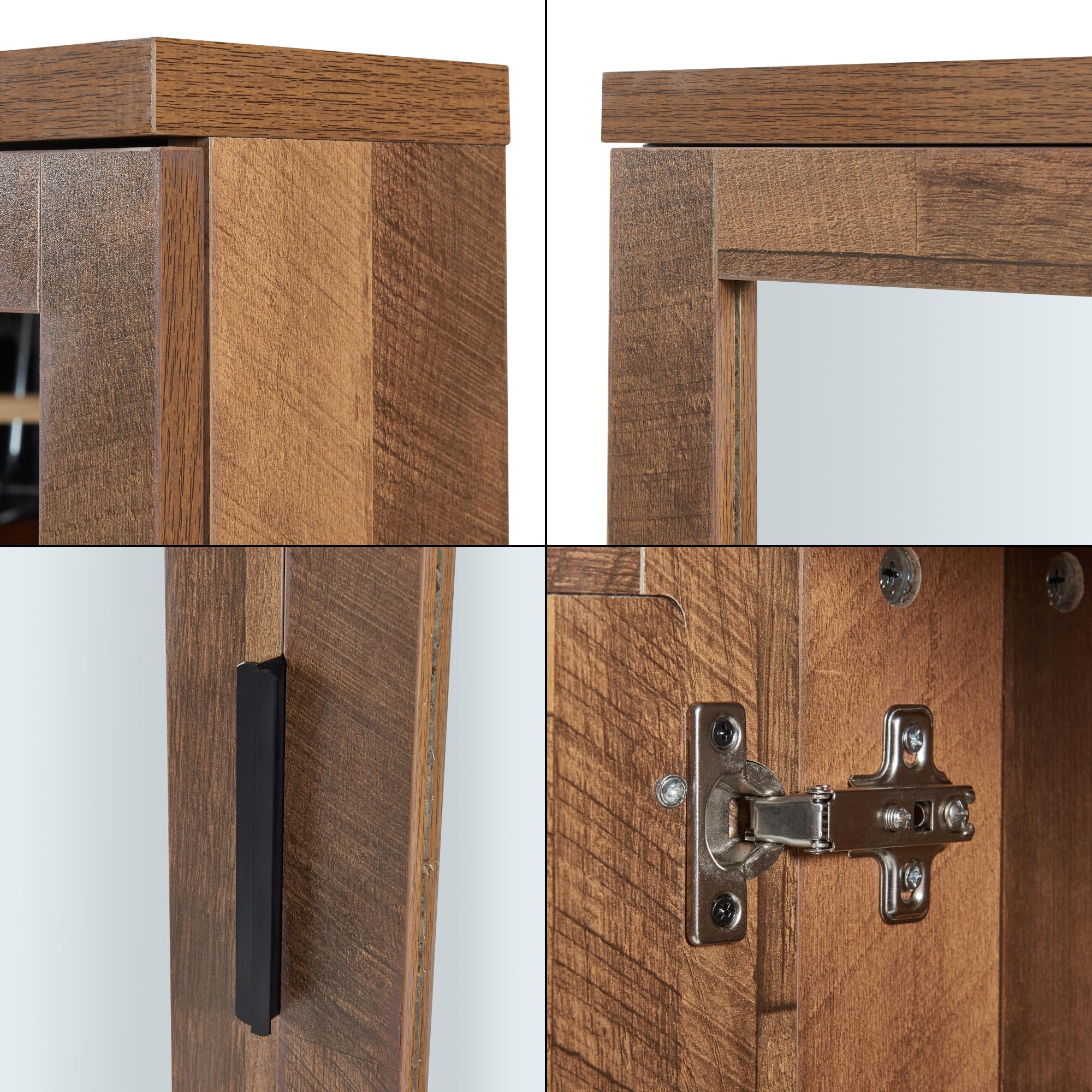 [en.casa] Armoire Murale de Salle de Bain avec Miroir Placard Suspendu avec 2 Portes et 2 Étagères Meuble de Rangement Panneau de Particules Métal 50 x 60 x 15 cm Effet Noyer Noir