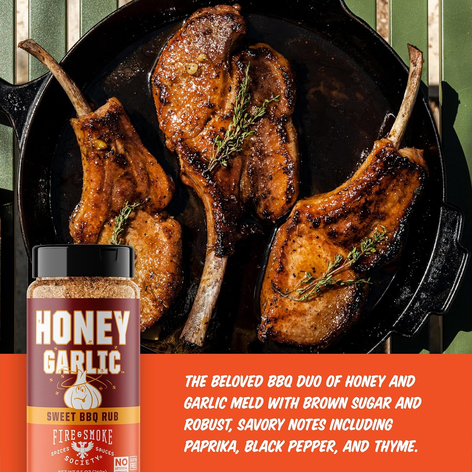 Fire & Smoke Society Honey Garlic BBQ Rub | Seasonings for Smoking and Grilling | Pulled Pork Ribs Chicken, Burgers, Dry Rubs and Spices | Honey Garlic, Brown | Large (2-Pack)