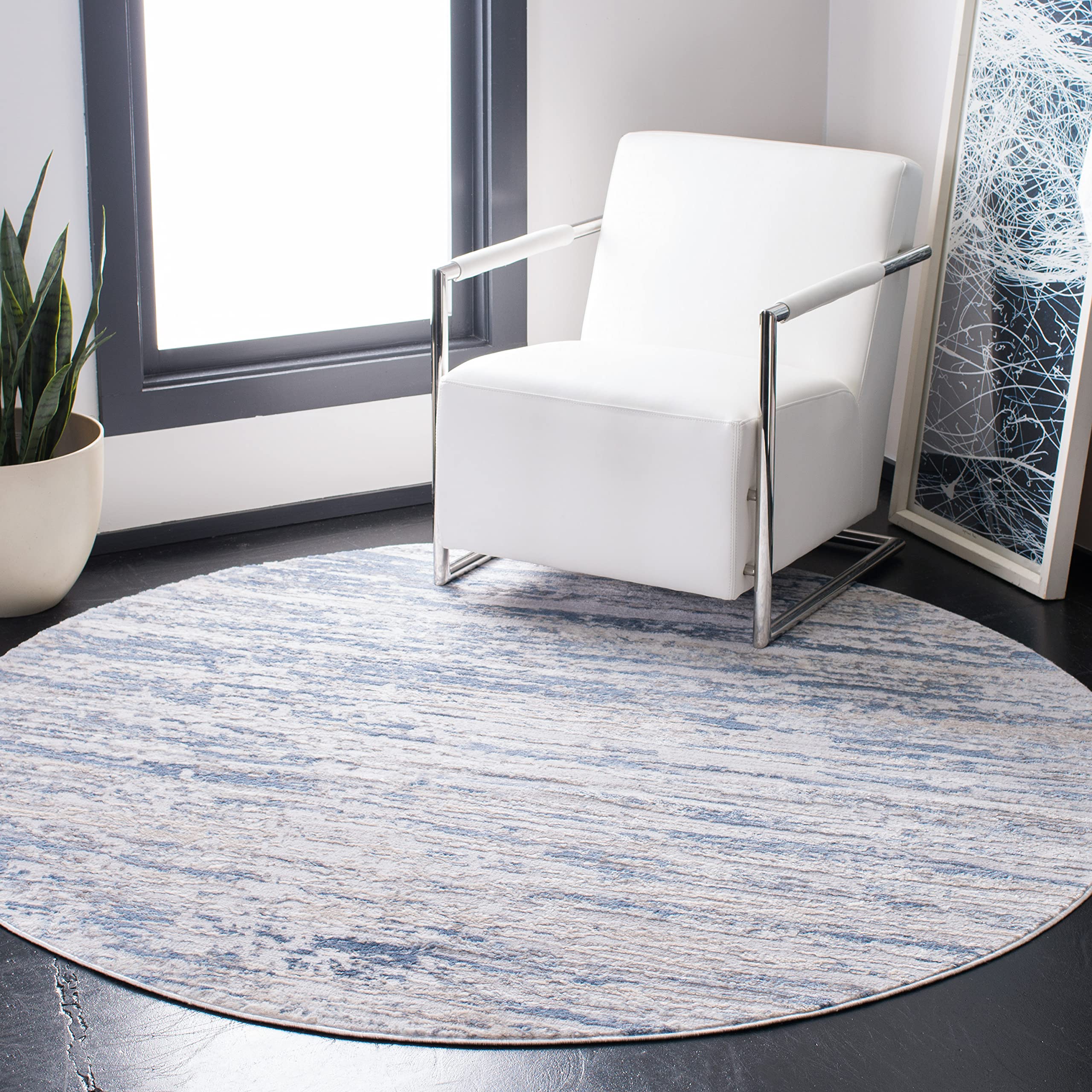 Safavieh Modern Rug for Living Room Dining Room, Bedroom - Amelia Collection, Short Pile, in Ivory and Blue, 91 X 91 cm