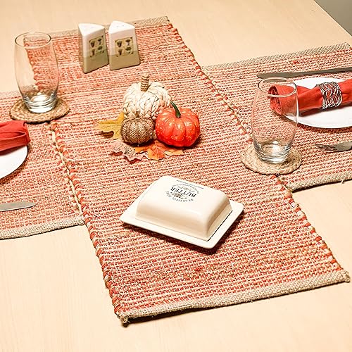 Miniatura 8 de CHARDIN HOME Juego de 4 manteles individuales de yute natural, color naranja óxido degradado, 13 x 19 pulgadas, manteles individuales rústicos