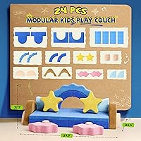Vista 6 de CoziBB Sofá modular de 24 piezas para niños, sofá infantil con espuma convertible y multifuncional para inspirar la creatividad de los niños, sofá