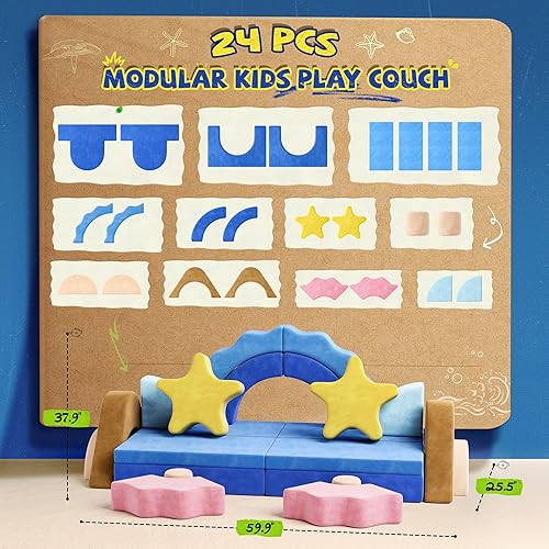 Miniatura 6 de CoziBB 24Pcs Modular Kids Play Couch, Toddler Couch with Convertible and Multifunctional Foam for Inspiring Child Creativity, Kids Couch for