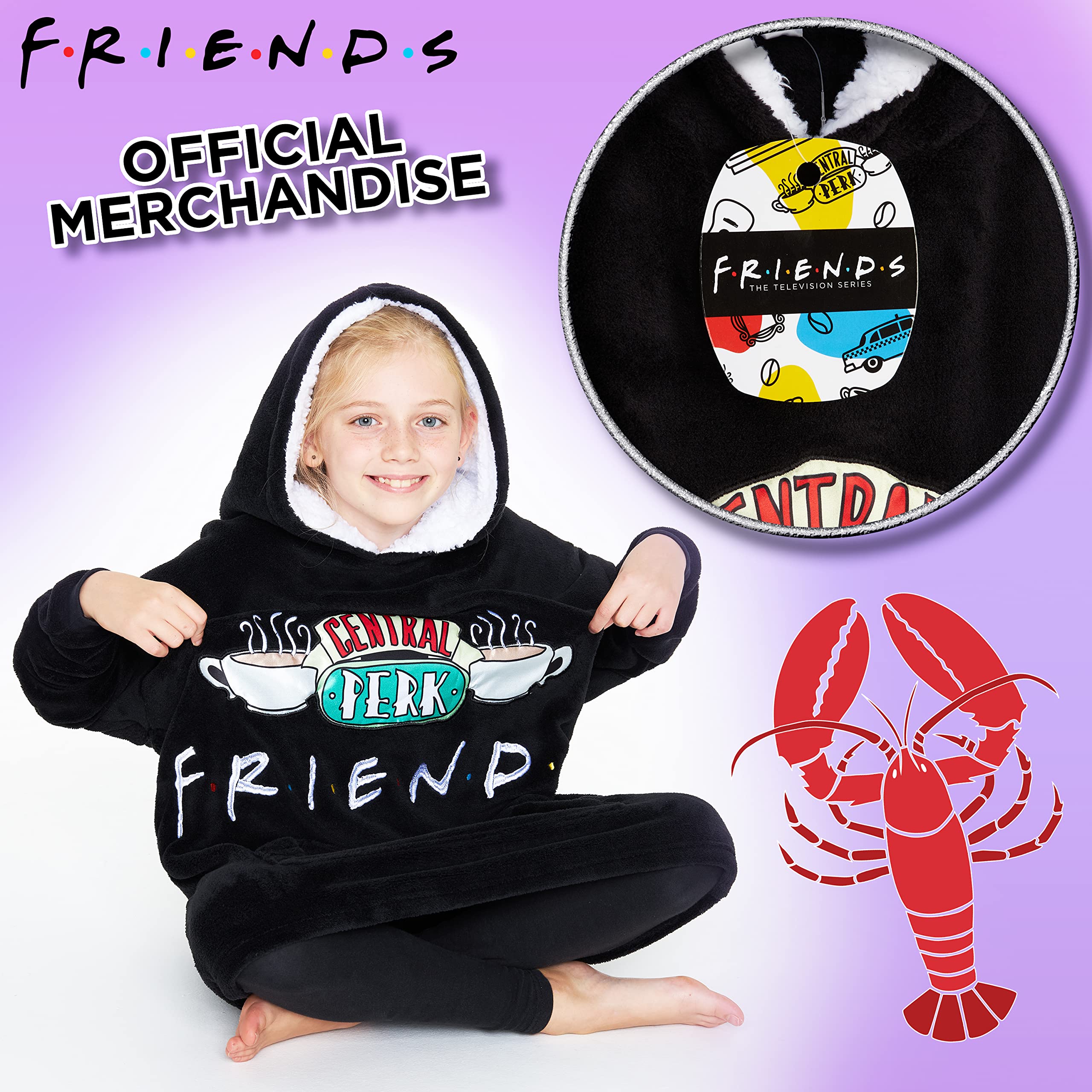 FRIENDS Serie TV Felpa Ragazza, Felpa Coperta Oversize di Pile con Cappuccio, Blanket Hoodie Central Perk, Merchandise Ufficiale