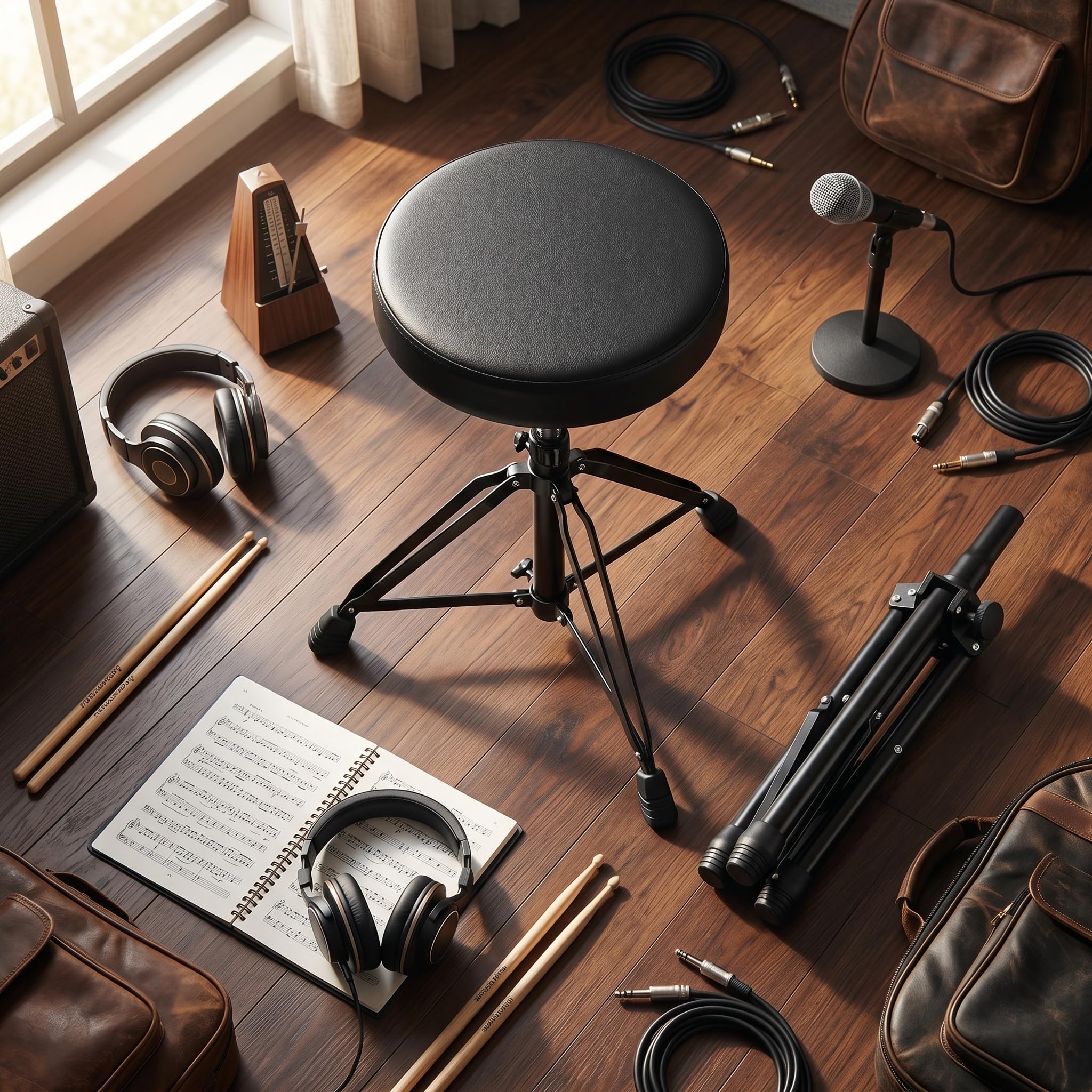 Zerodis Trono per Batteria in Metallo Ad Altezza Regolabile per Strumenti a Percussione con Comodo Sedile Imbottito per Batteristi e Tastieristi Sgabello per Batteria Girevole