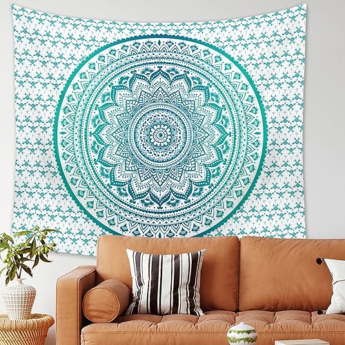Miniatura 6 de Ftuency Tapiz de Mandala Verde Indio Hippie Bohemio Psicodélico Tapices para Mujeres Colgante de Pared para Dormitorio Niña Adolescente