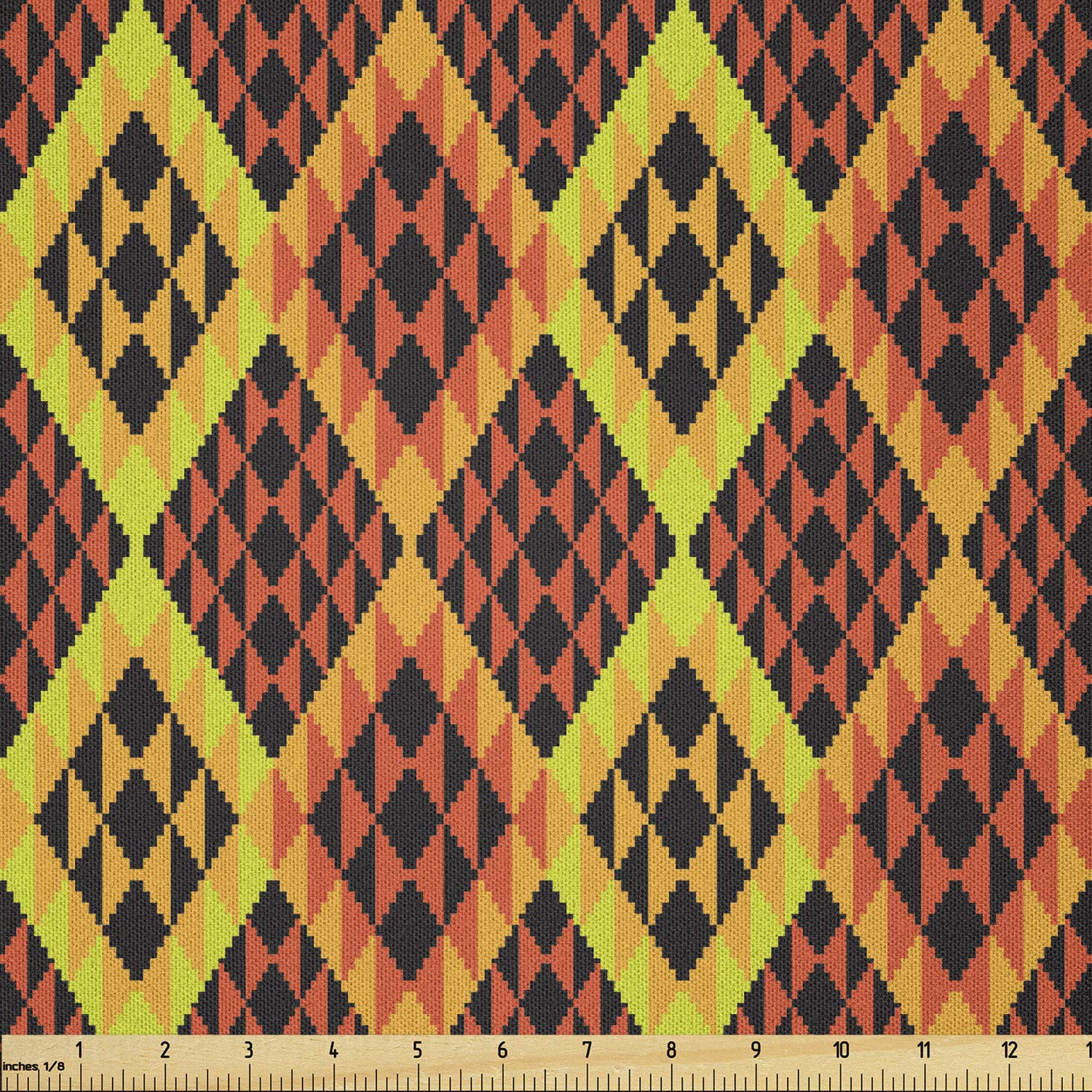 Ambesonne Ethnic Fabric by The Yard, Warm Colored Rhombus Pattern Design from Mexican Peruvian Cultures, Microfiber Fabric for Arts and Crafts Textiles & Decor, 1 Yard, Vermilion Yellow