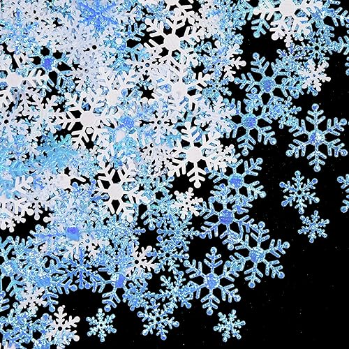 800 piezas de decoraciones de confeti de copos de nieve azules de Navidad, manualidades de confeti de nieve falso, suministros de fiesta de Navidad