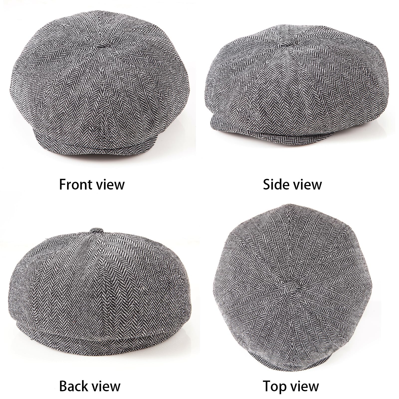 LADYBRO 8-Panel Herren Newsboy-Mütze - Fischgrätenmuster Tweed-Wollmischung Hüte Schirmmütze Scally Ivy Cap Vintage Alltag Freizeit