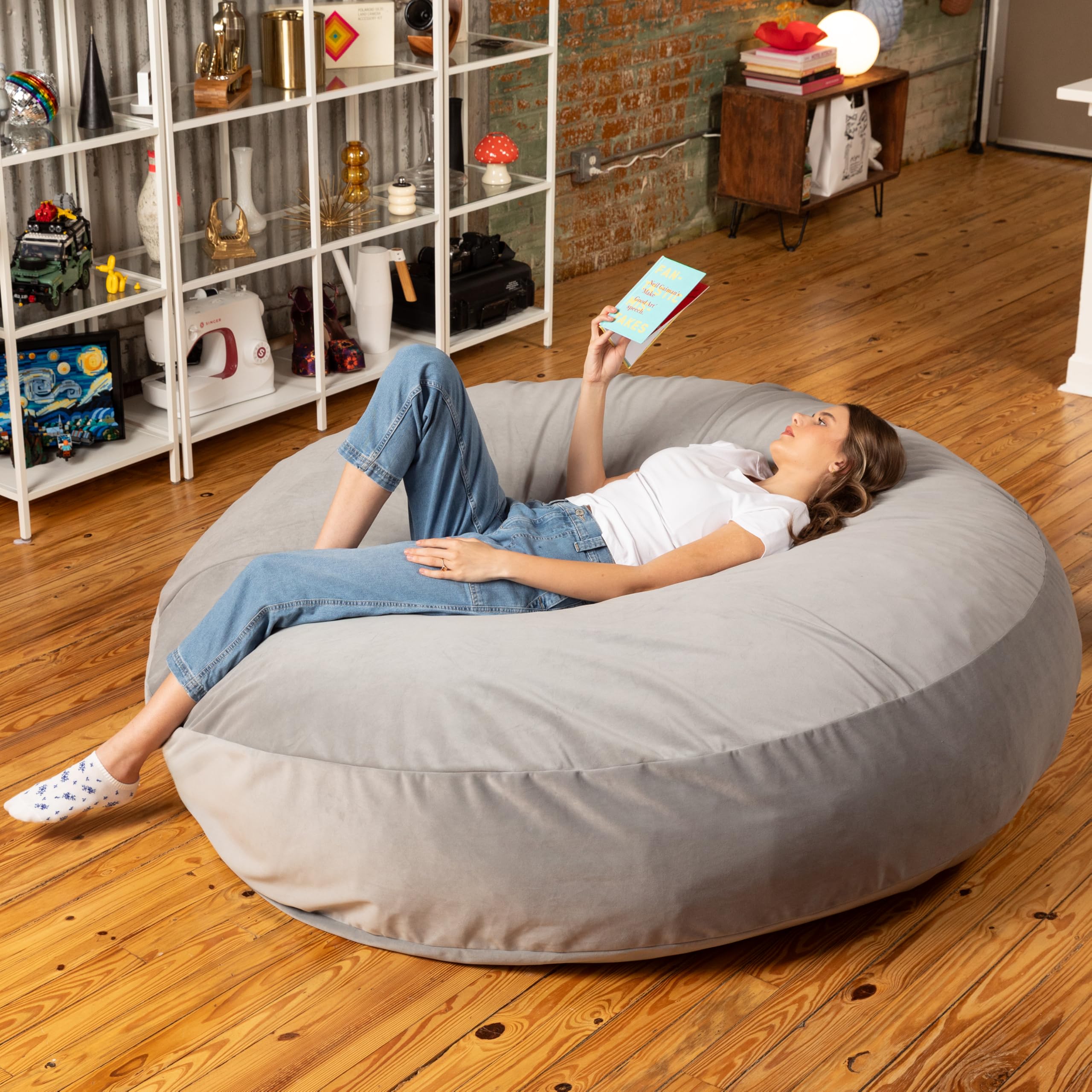 Jaxx 6 Foot Cocoon - 2-in-1 Convertible Bean Bag Bed & Large Bean Bag Chair for Adults, Platinum