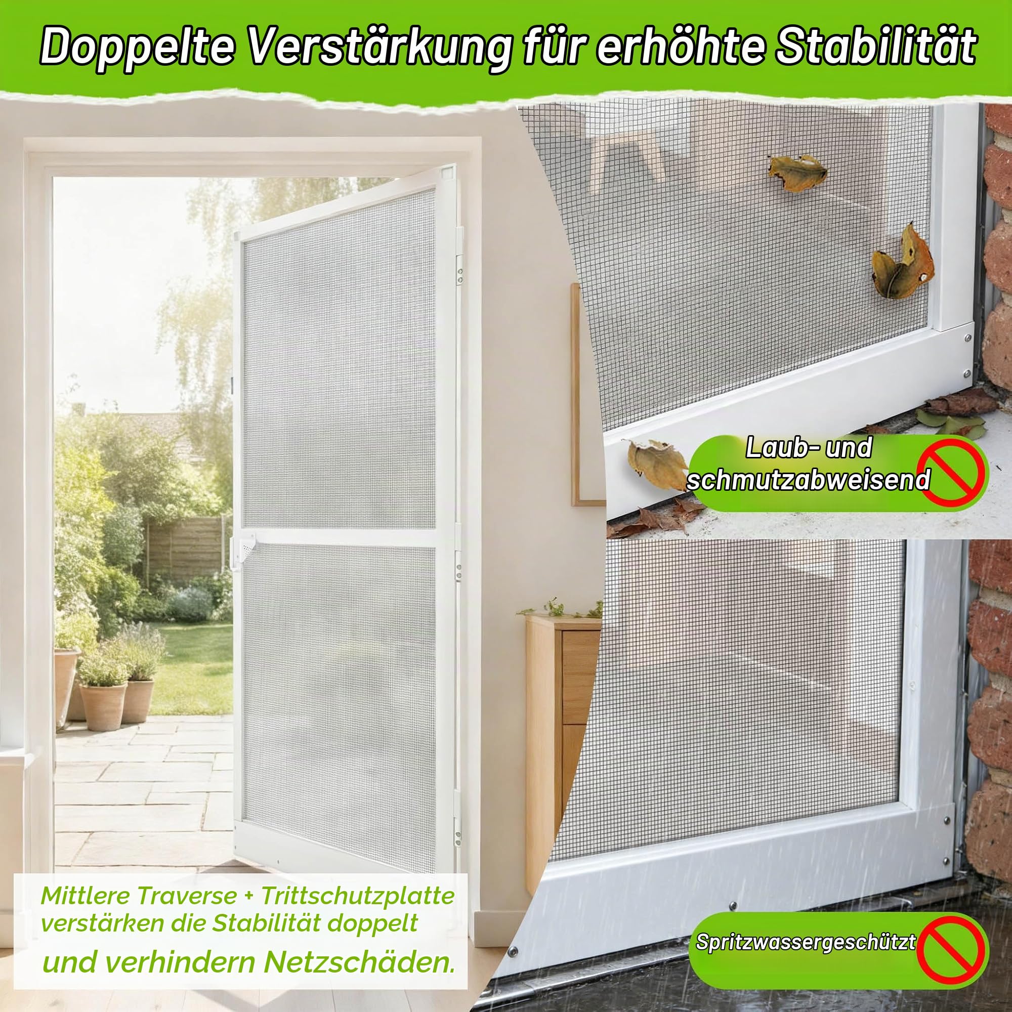 Fliegengitter Tür 120x240cm Fliegenschutz Mückengitter mit Moskitonetz, Weiß Aluminium Rahmen, Türschließer & Trittschutz, Pollenschutz Fliegengittertüren für Balkon/Wohnzimmer/Terrassen