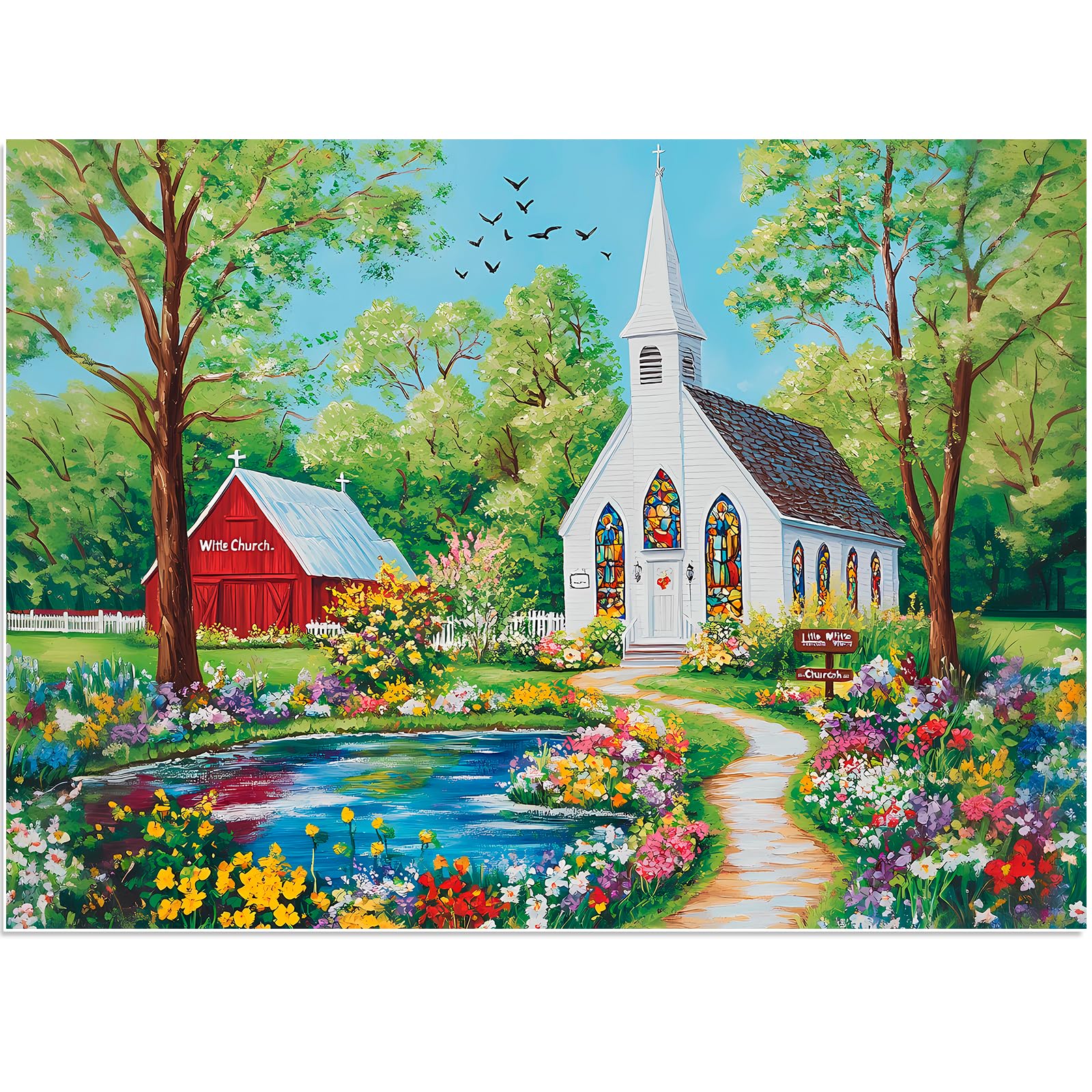 500 Pieces Jigsaw Puzzles for Adults, Spring Chursh Puzzle for Adults Children Seniors, Recycled Paper Puzzle 500 Pieces, NO Dust, Colorful Challenging Puzzle Family Game Gift for Friends (20.5x15in)