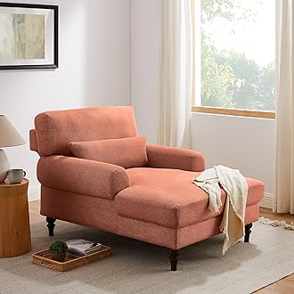 Modern Chaise Lounge Chair with Adjustable Backrest, Upholstered Indoor Leisure Sofa Recliner, Chair Sleeper for Bedroom, Living Room, Study Room, Office, Orange-red