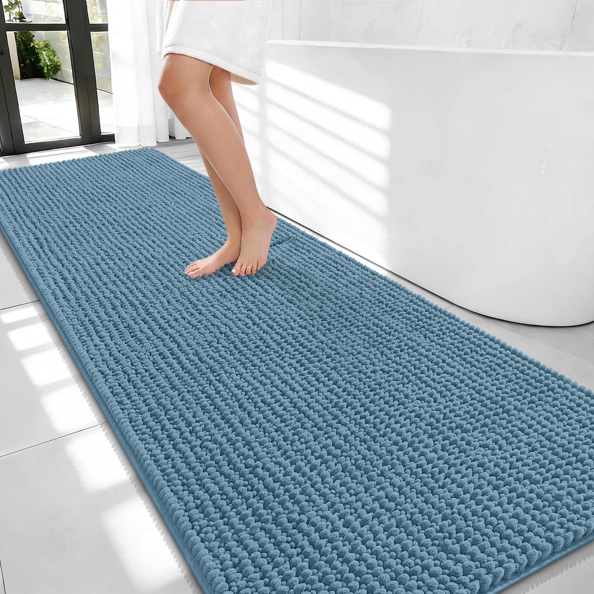 OLANLY Thick Chenille Bathroom Runner Rugs Mats 70x24, Airy Blue