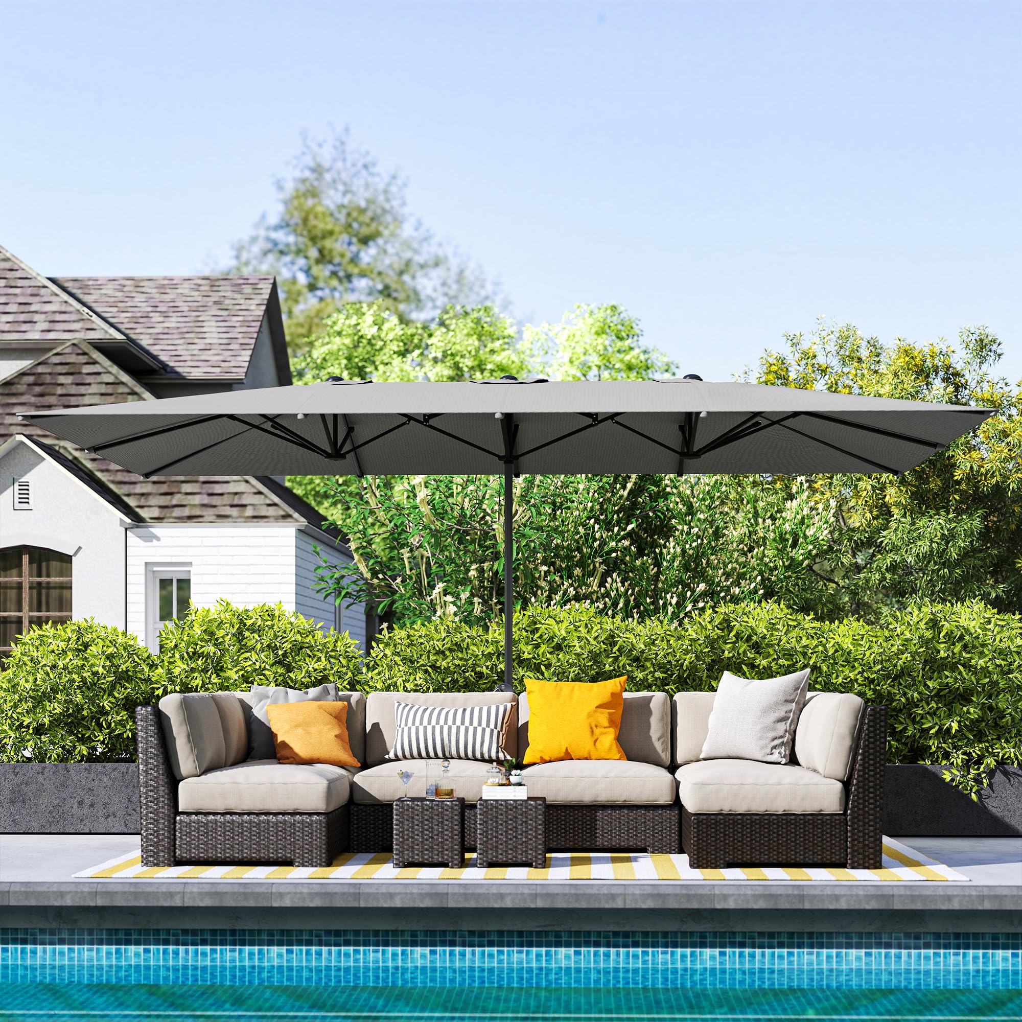 Parasol de Jardin Extérieur Double Rectangulaire 451 x 264 cm Gris Foncé