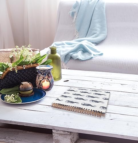 Miniatura 4 de NEGIGA Cuaderno de espiral con patrón de caballito de mar azul marino rústico, de 8.3 x 5.5 pulgadas, tapa dura, con rayas universitarias, diario