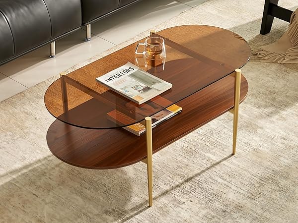 Oval Amber Glass Coffee Table