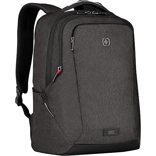 WENGER MX Professional Laptop Backpack, Notebook up to 16 Inches, Tablet up to 10 Inches, 21 litres, Women Men, Business University School Travel, Black, Heather Grey, 33cm x 45cm x 21cm