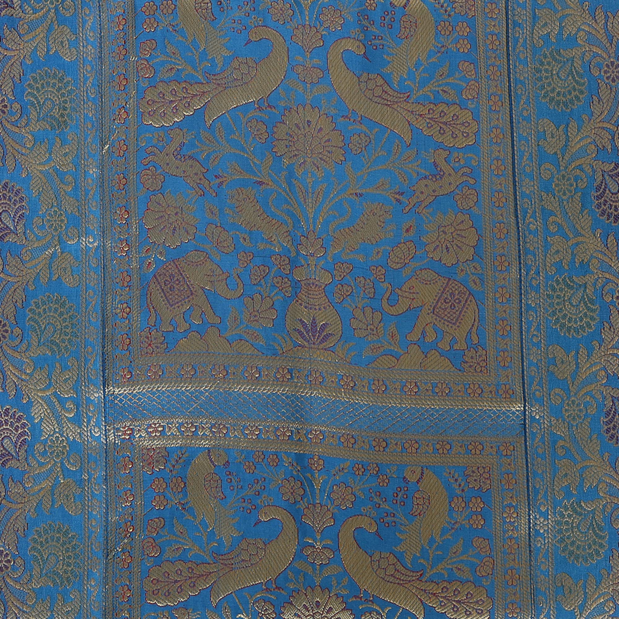 Fodere Per Cuscino Cilindrico Diwan 76x38 Cm - Set Di 2, Broccato E Seta Polidupion Blu E Oro, Motivo Elefante