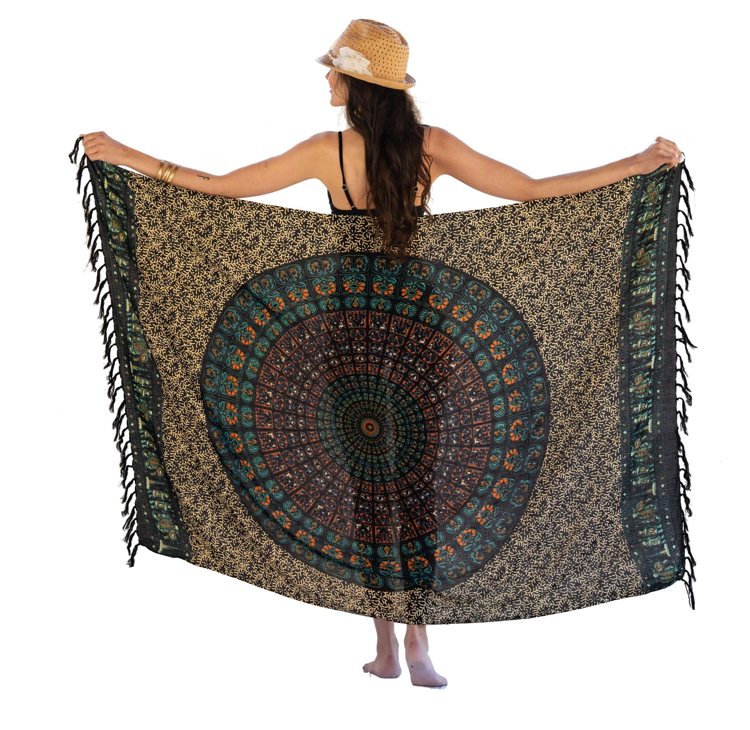 NELUHA Women's Sarong Scarf with Sarong Holder Pareo Wrap Towel Dress Wrap Skirt Women's Beach Towel XXL Cloth Men Pareo Women's Beach Towel Women's Mandala