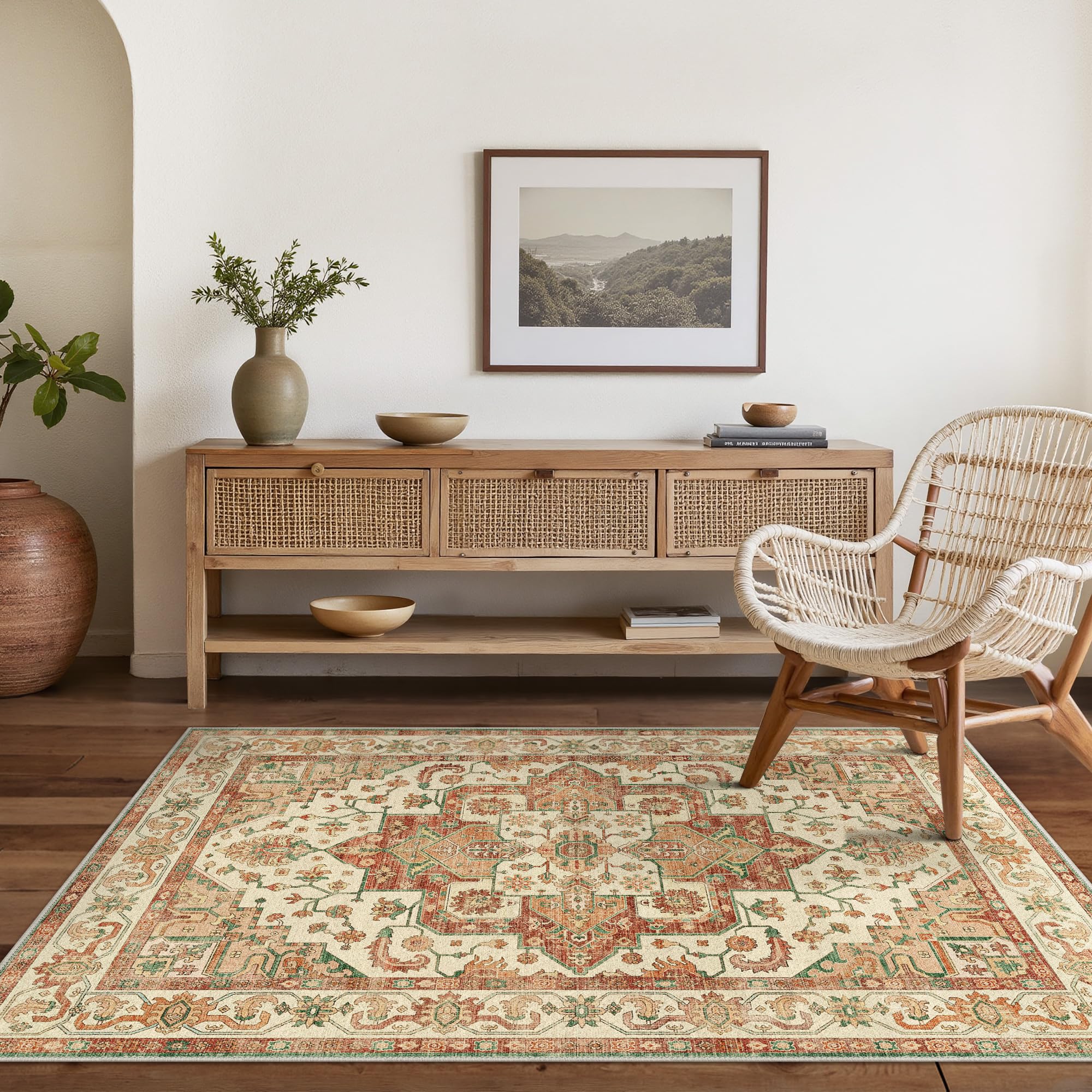 BEIMO Waschbarer Teppich Wohnzimmer Vintage, Boho Teppich Schlafzimmer Groß Orientalisch rutschfest für Badezimmer Esszimmer