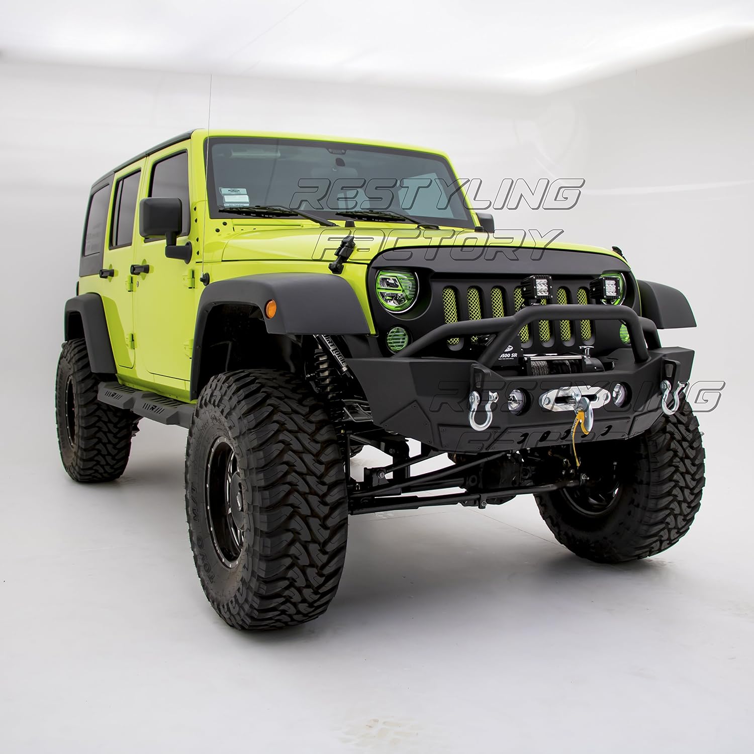 Restyling Factory-Rock Crawler Front Bumper With Fog Lights Hole & Built In Winch Plate Black Textured Compatible with 07-18 Wrangler JK