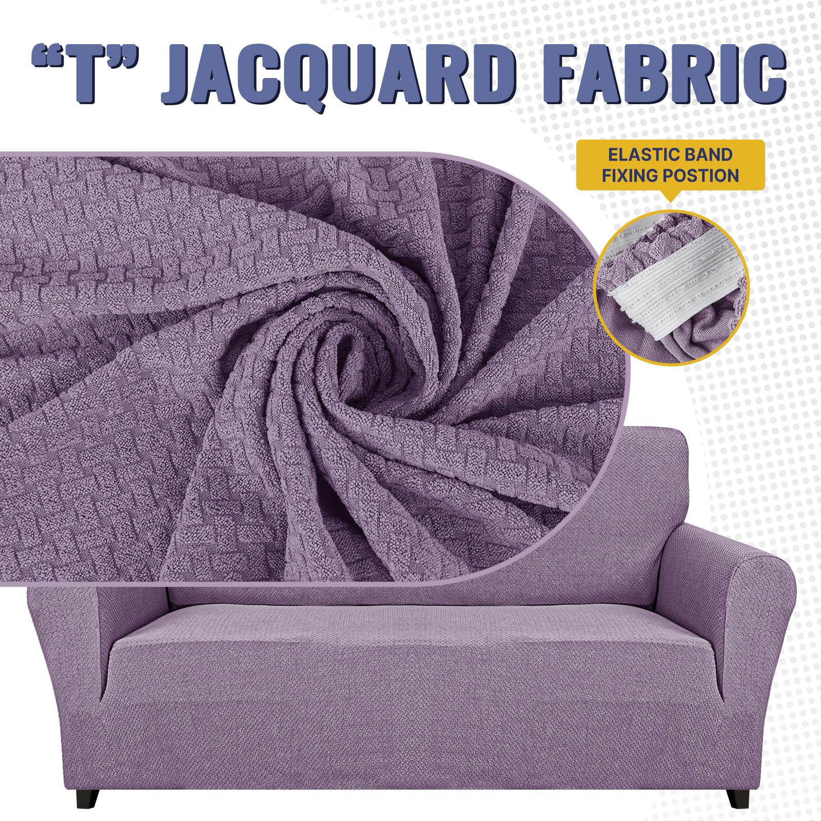 Lydevo Copridivano 3 Posti con Braccioli Fodere per Divano Jacquard Nuovo Spessore Rivestimento per Divano con 2 Copricuscini Universale Divano Protector per Animali,Tattile Jacquard#Viola