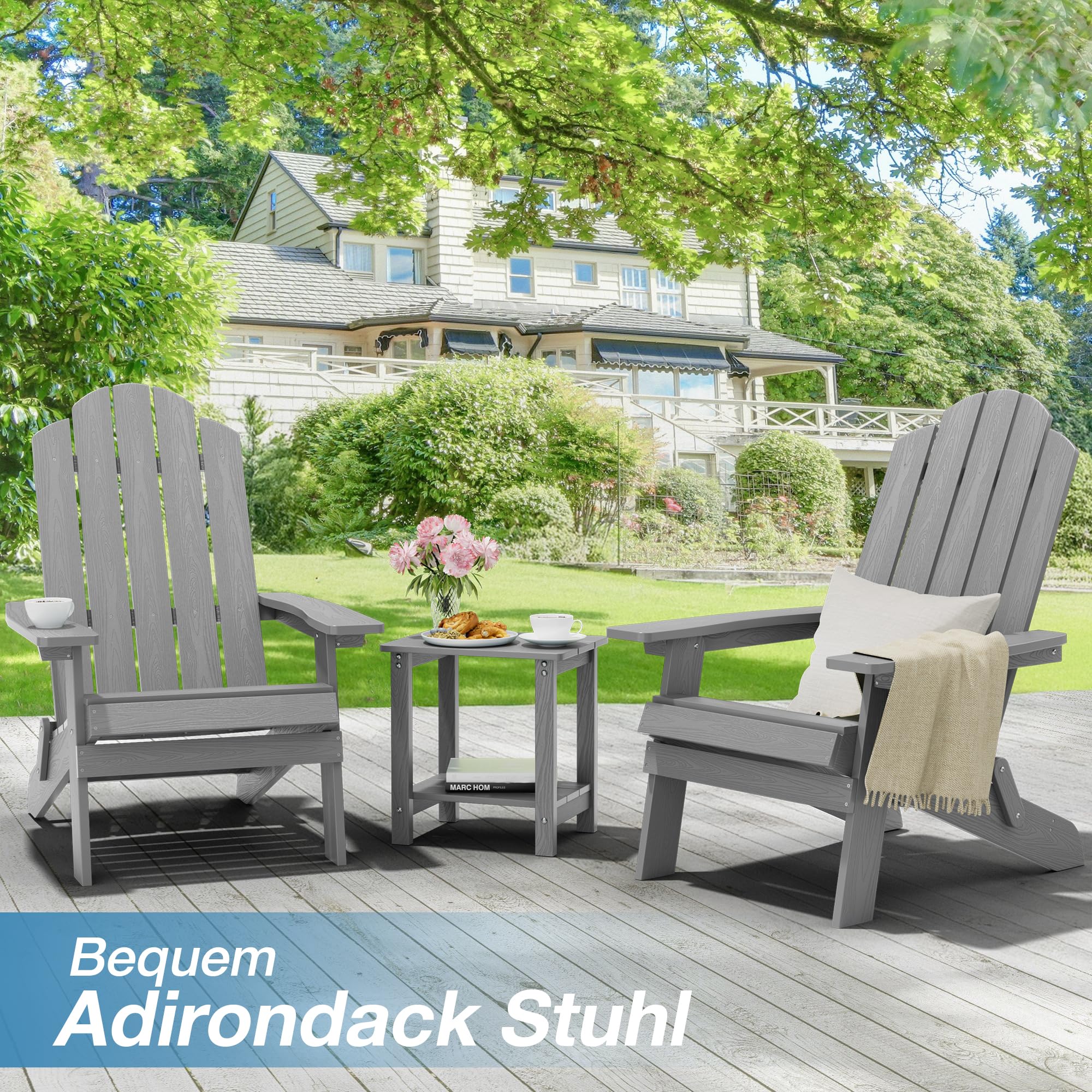 Adirondack Stuhl Klappbar für Outdoor Garten: Adirondack Chair Kunststoff HIPS Allwetter - Adirondack Gartensessel Wetterfest Ergonomisch Relaxsessel für Balkon/Feuerstelle/Beach - Einfache Montage