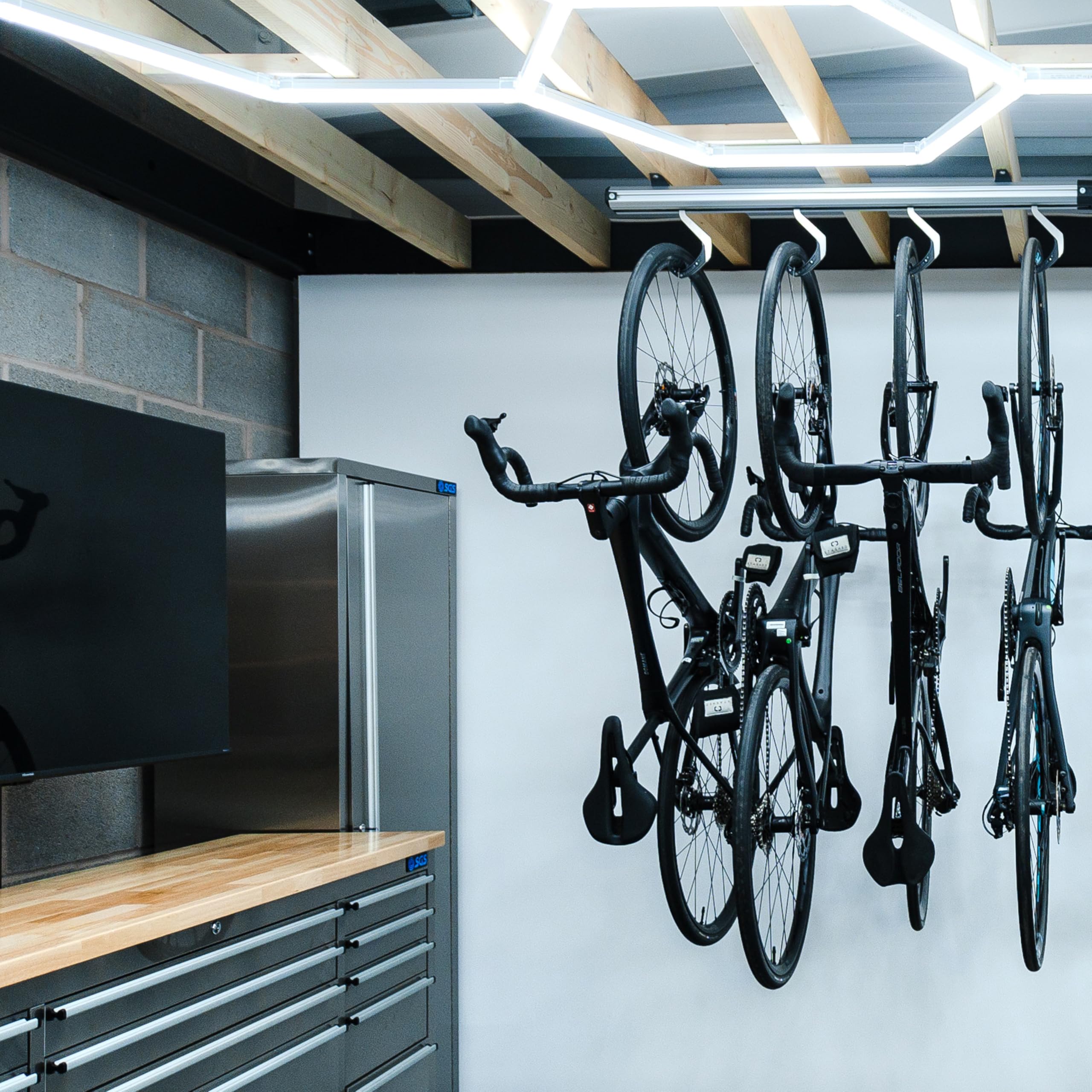 Space Saving Ceiling Mounted Bike Rack For 4 BikesRotating HooksBicycle Storage For Home/garage/shed from B&Q