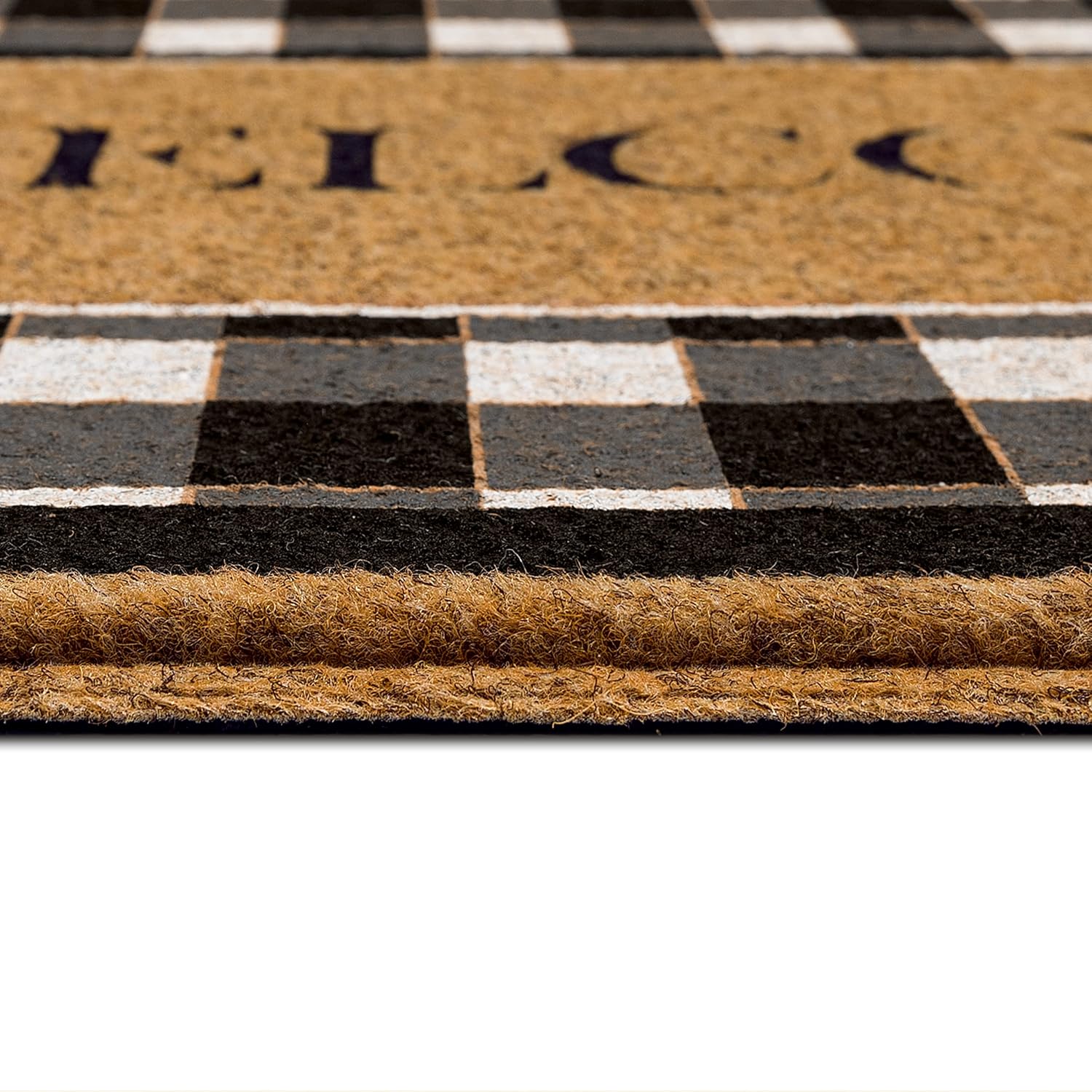 Mohawk Home Entryway Novelty Door Mat 1'6" x 2'6" Faux Coir Doormat All Weather Outdoor Non Slip Recycled Rubber, Plaid Welcome