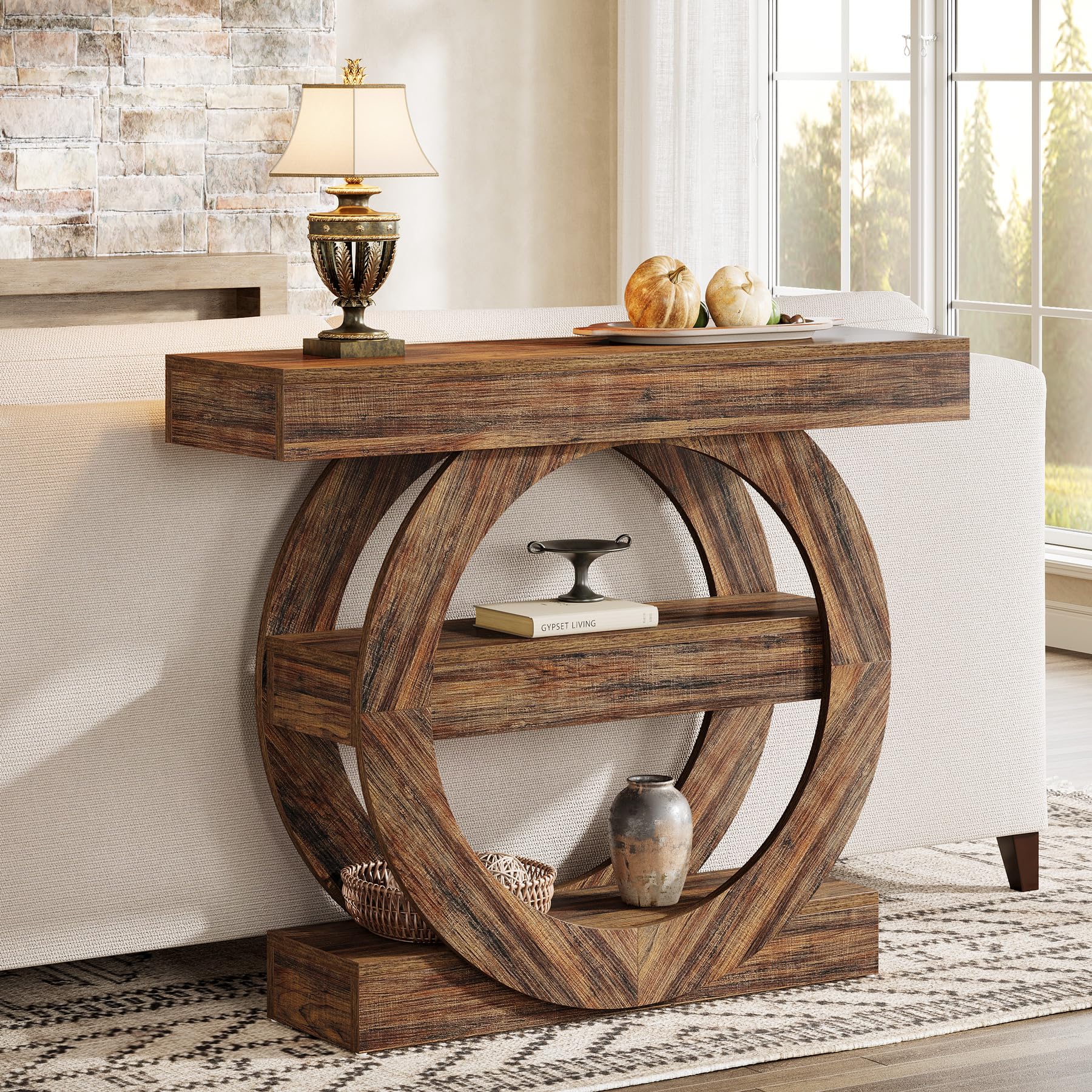 Tribesigns Mesa de entrada de 41 pulgadas con almacenamiento, mesa consola de 3 niveles con estantes, mesas de vestíbulo de madera para entrada, sala de estar, pasillo, detrás del sofá (marrón rústico