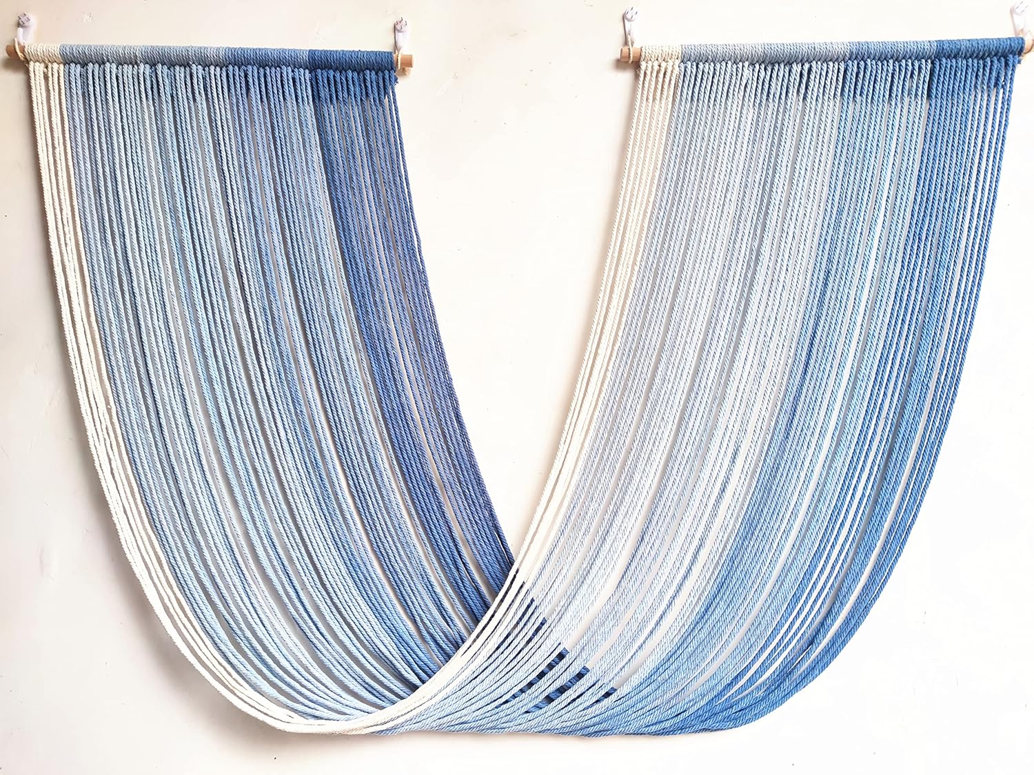 QULBUJ Dip Dye Large Macrame Wall Hanging Tie-Dye Yarn Tapestry Home Boho Wall Decor Ombre Art Headboard Bedroom Living Room 52" Wx34 L (Blue)