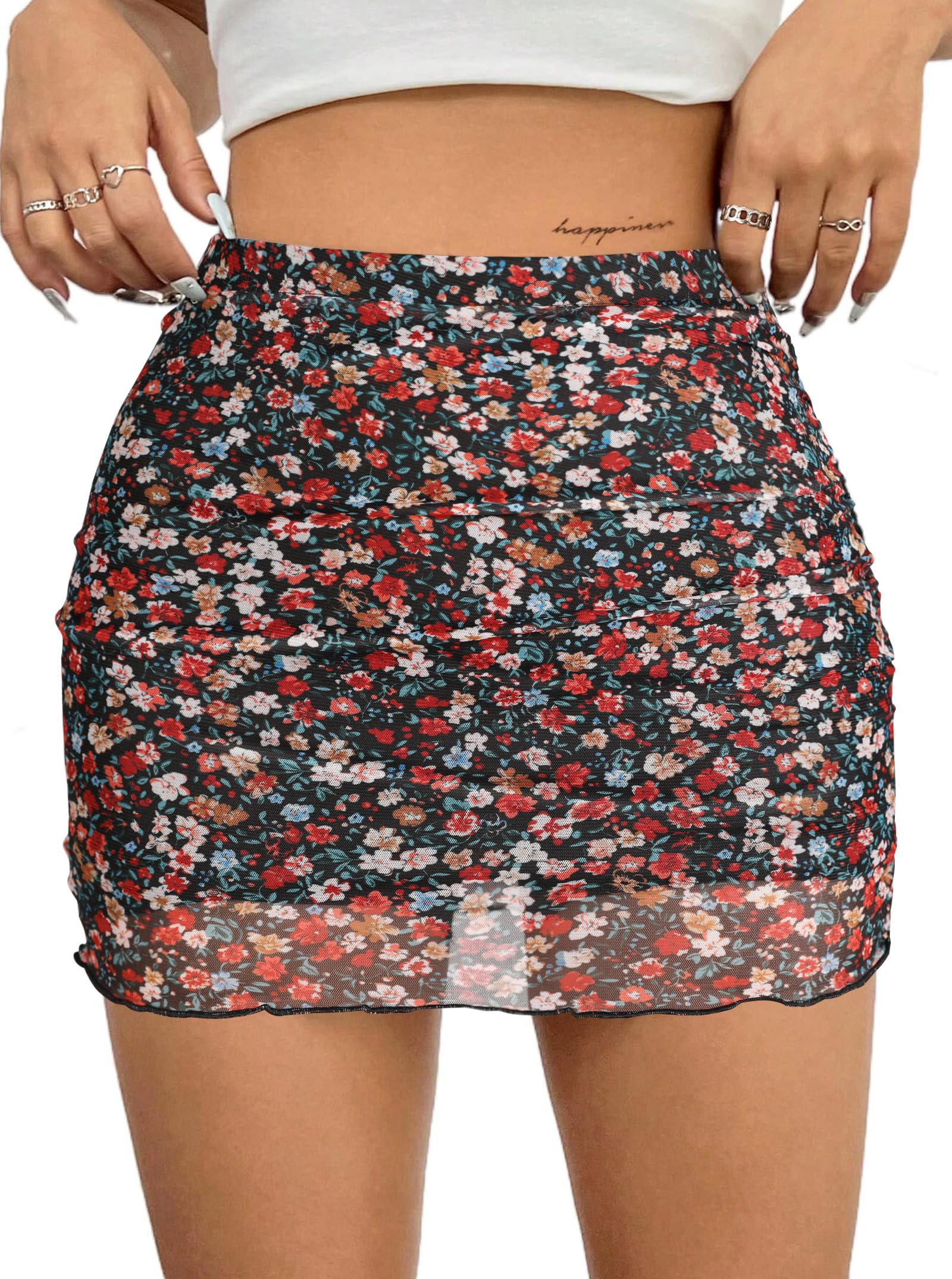 Avanova Women Black Mini Skirt Sexy High Waisted Going Out Club Mesh Short Outfits