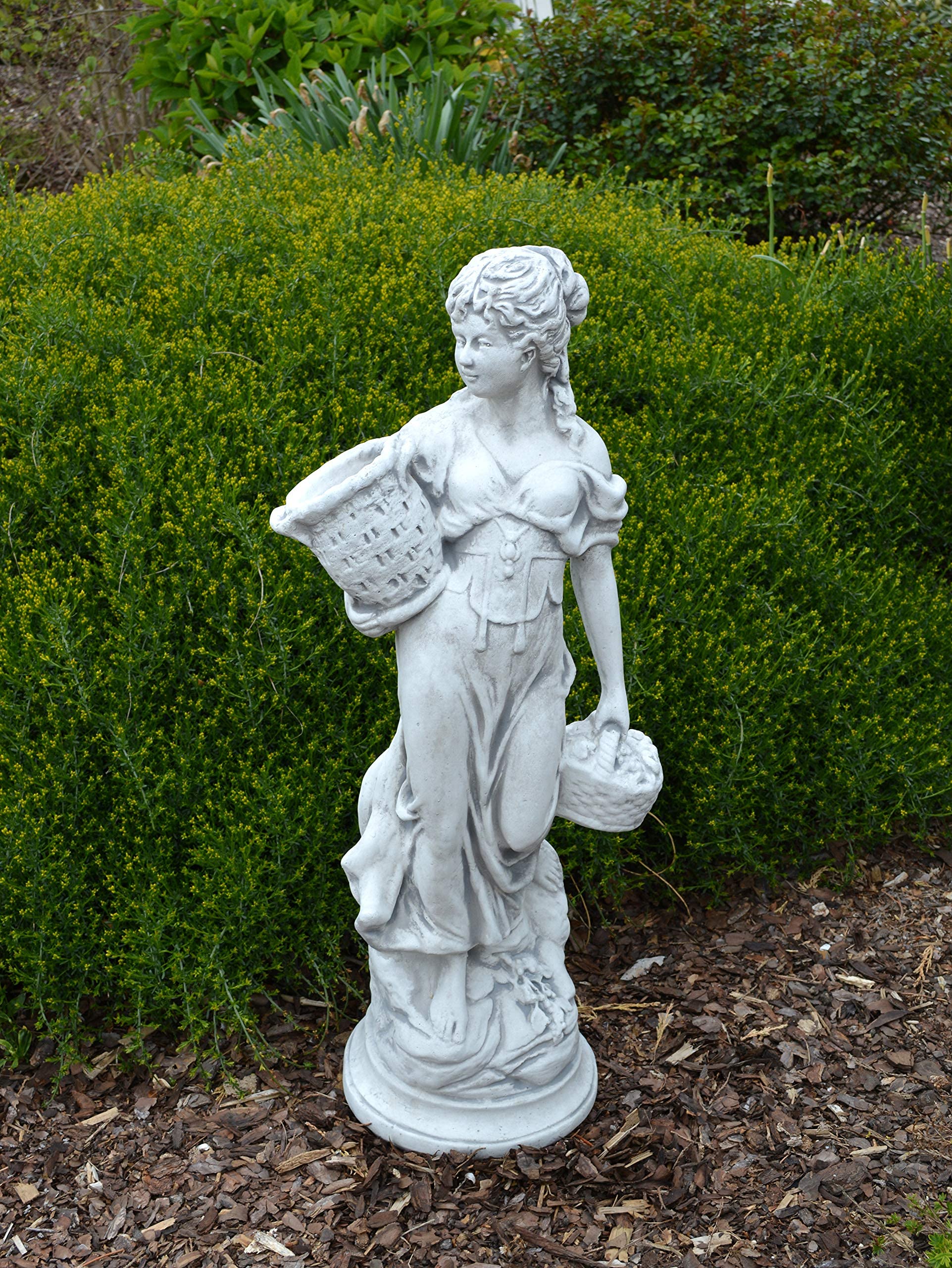 gartendekoparadies.de Frauen-Statue Sommer, Steinfigur, H. 69 cm, 20 kg, Grau, frostsicher aus Steinguss für Außenbereich