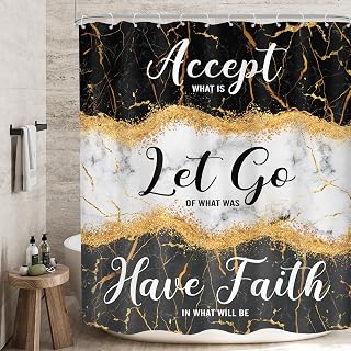 Black Gold Marble Shower Curtain 60Wx72H Abstract Modern Inspirational Motivational Quote Contemporary Luxury Gray Minimalist Bathroom Decor Positive Bath Curtain Fabric Polyester 12 Pack Hooks