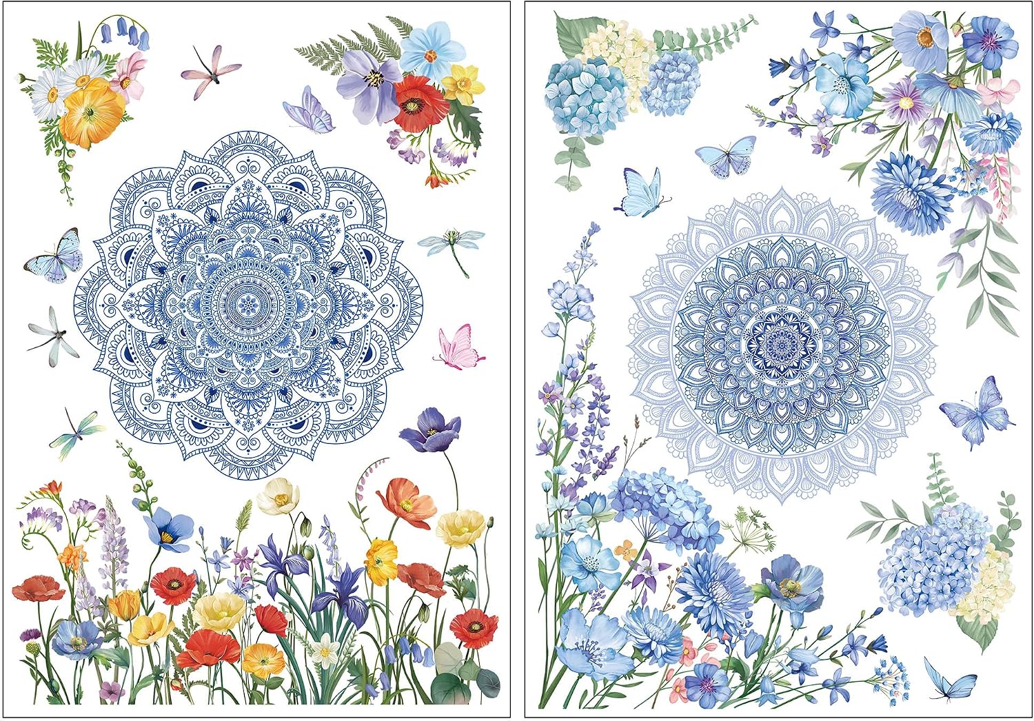 Joeyan Rub on Transfers for Crafts and Furniture,Boho Mandala Transfer Decals Stickers with Flowers,2 Sheets Large DIY Craft for Fabric Wood Ceramic Glass Plastic,Furniture Decals for Home Office