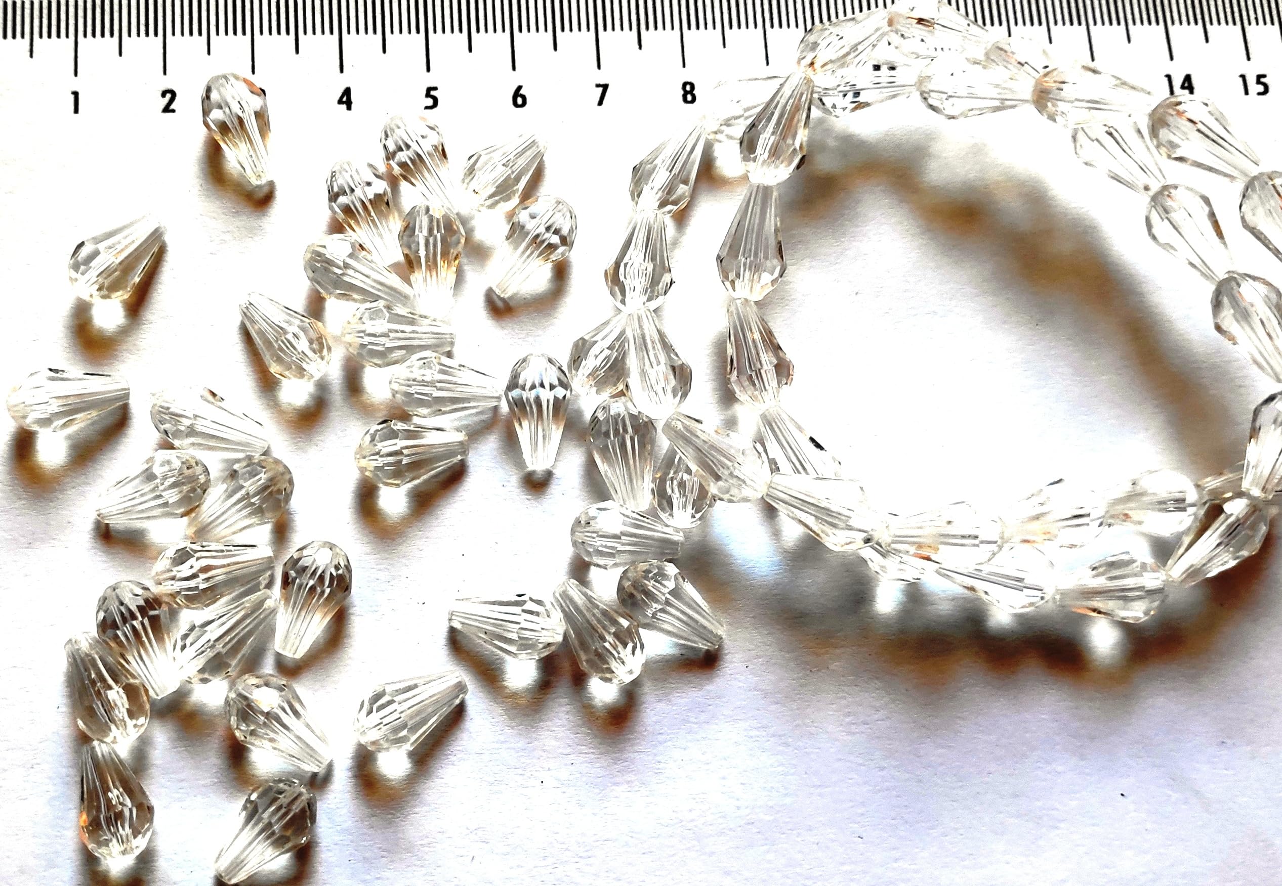 Go-Set-Get! 8x12mm Tear Drop (300 Pcs) White Macrame Crystal Plastic Beads for Arts, Crafts & Decoratives-High Sparkle Cutting Crystal Beads for Macrame, Jhula, Torana, Jhumar (White/ClearDrop8x12)-image-32