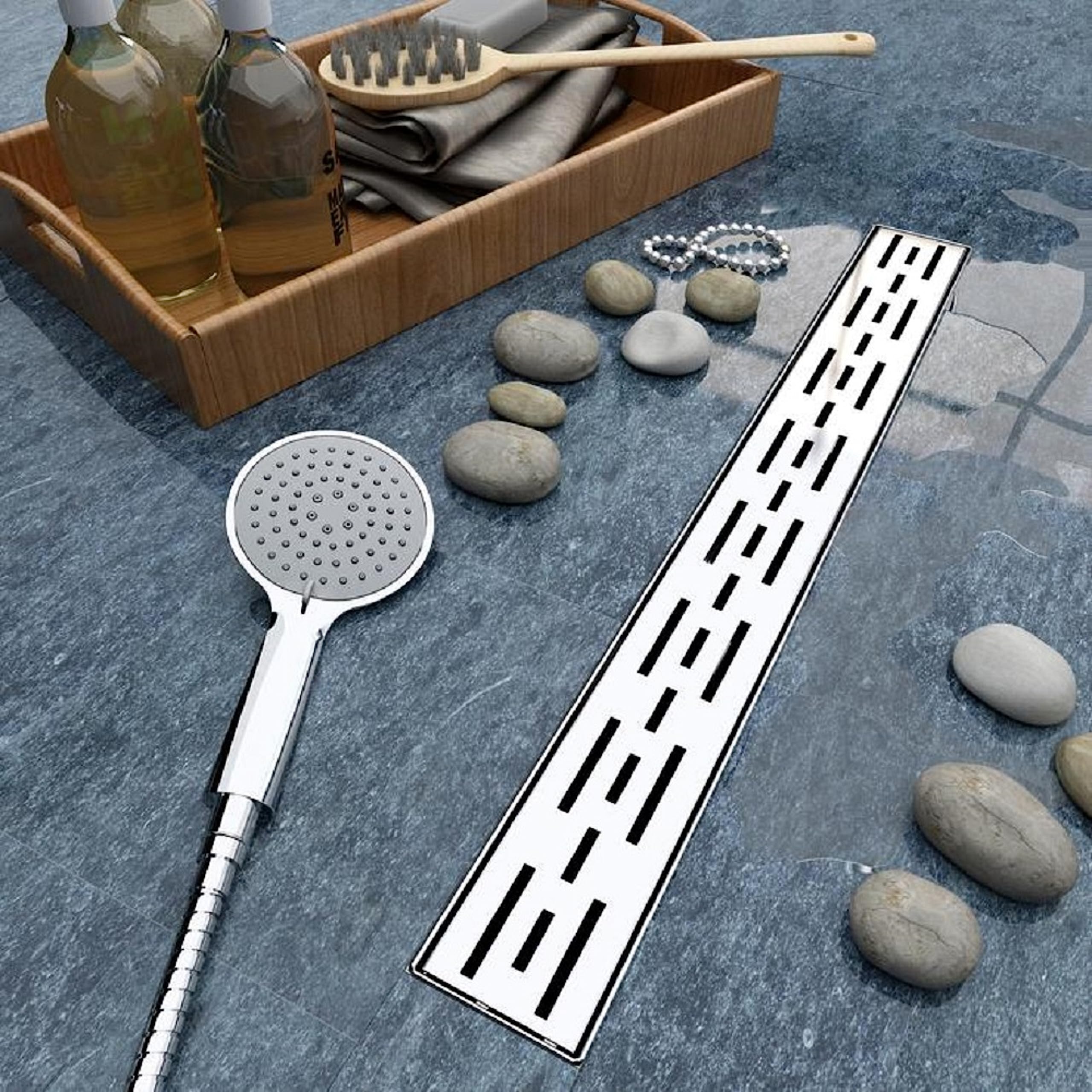 Aica Sanitarios Desagüe Lineal de 110cm Rejilla de inserción de Azulejos, canaleta de Ducha Rectangular de Suelo de Acero Inoxidable Cepillado 304 para baño y Cocina